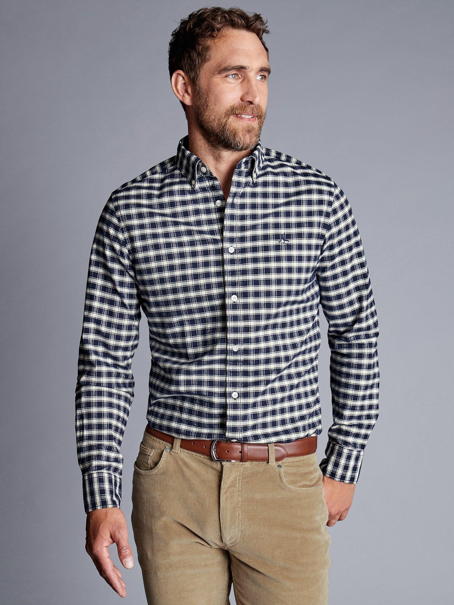 Charles Tyrwhitt Grid Check Brushed Cotton Shirt, Navy