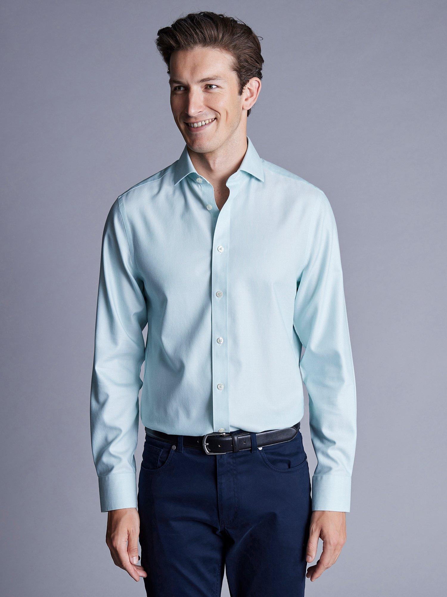 Charles Tyrwhitt Clifton Cutaway Non-Iron Slim Fit Cotton Shirt, Aqua Green