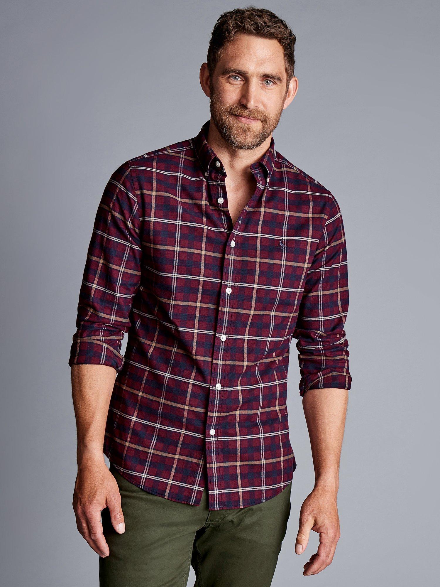 Charles Tyrwhitt Slim Fit Check Brushed Oxford Shirt, Dark Red/Multi
