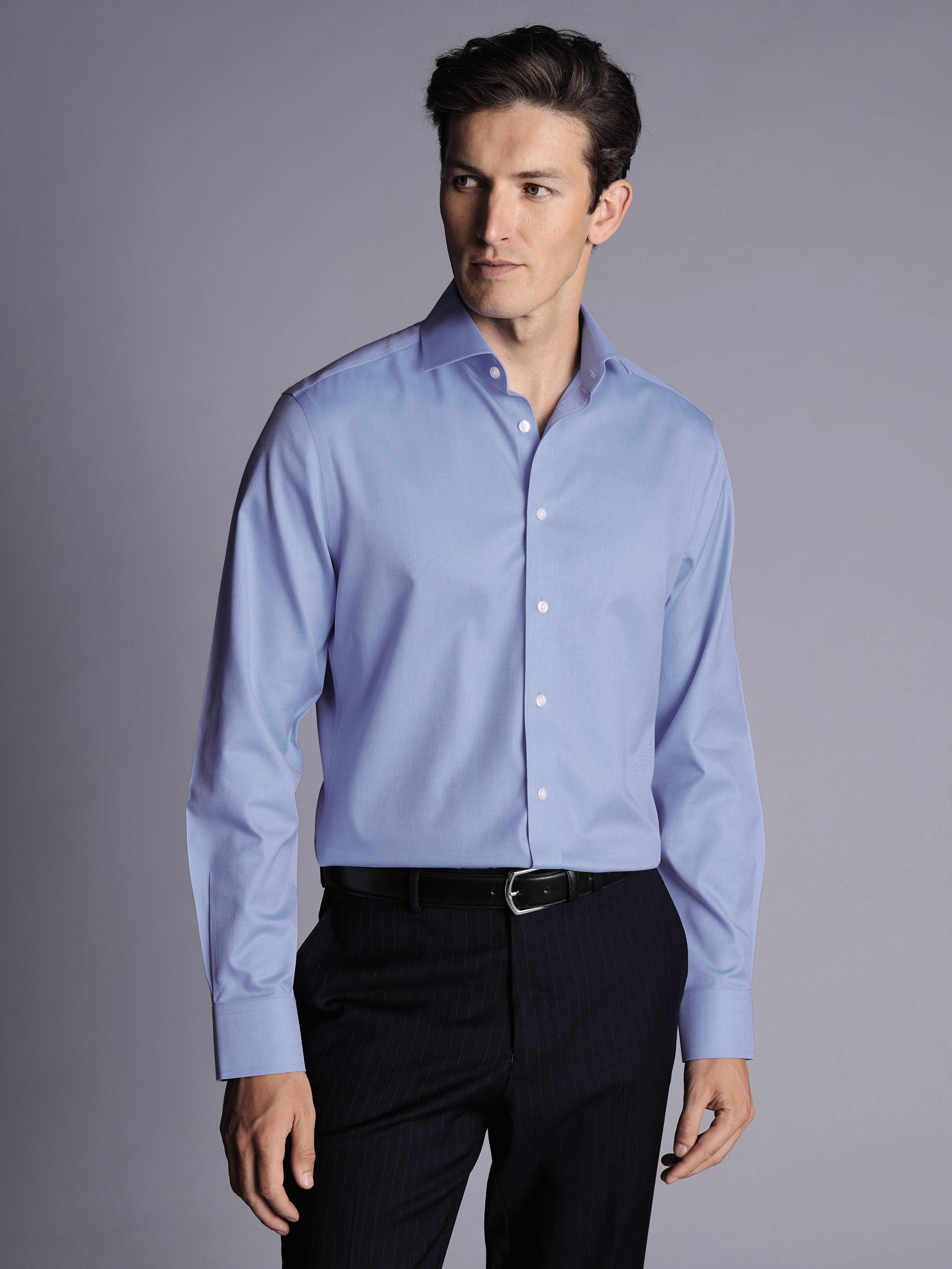 Charles Tyrwhitt Button Down Collar Non-Iron Slim Fit Shirt, Cornflower Blue