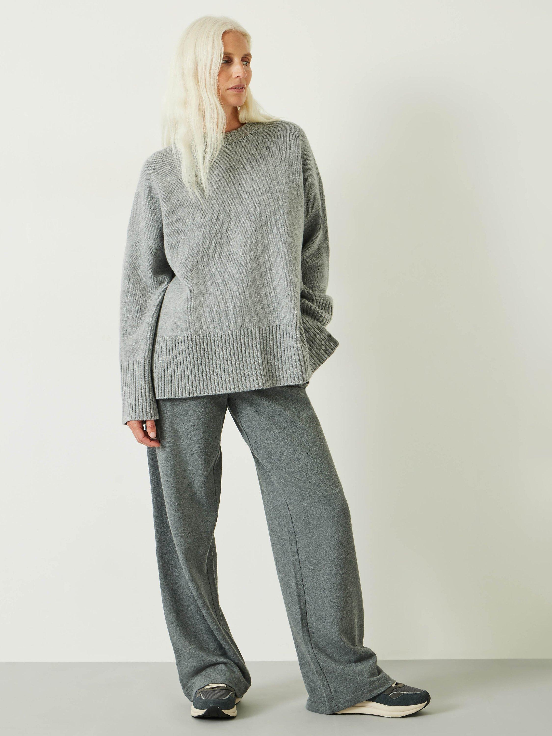 Product image 1 of 5, which shows HUSH Theo Wide Leg Jersey Trousers, Concrete Marl, 10