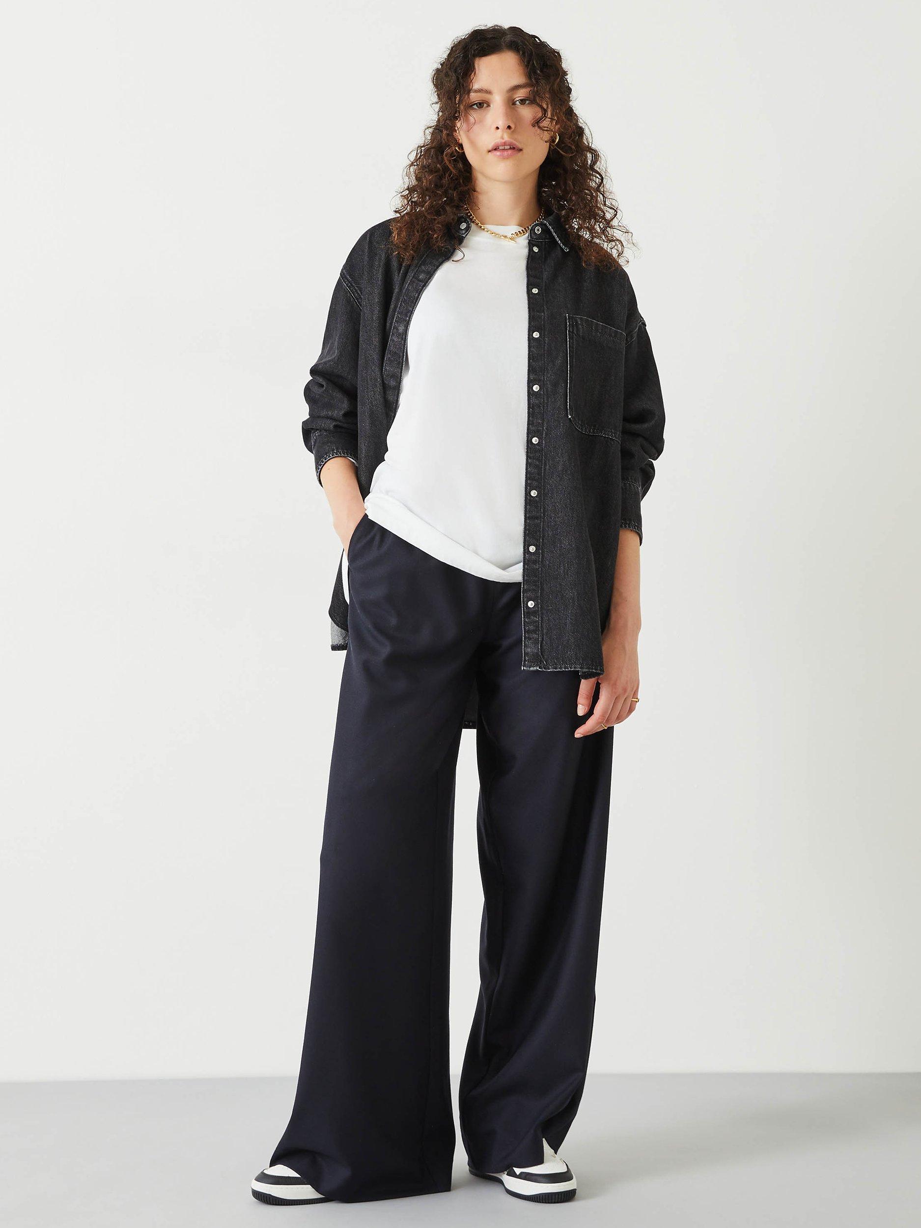 Product image 1 of 5, which shows HUSH Alpa Wide Leg Wool Blend Trousers, Navy, 10