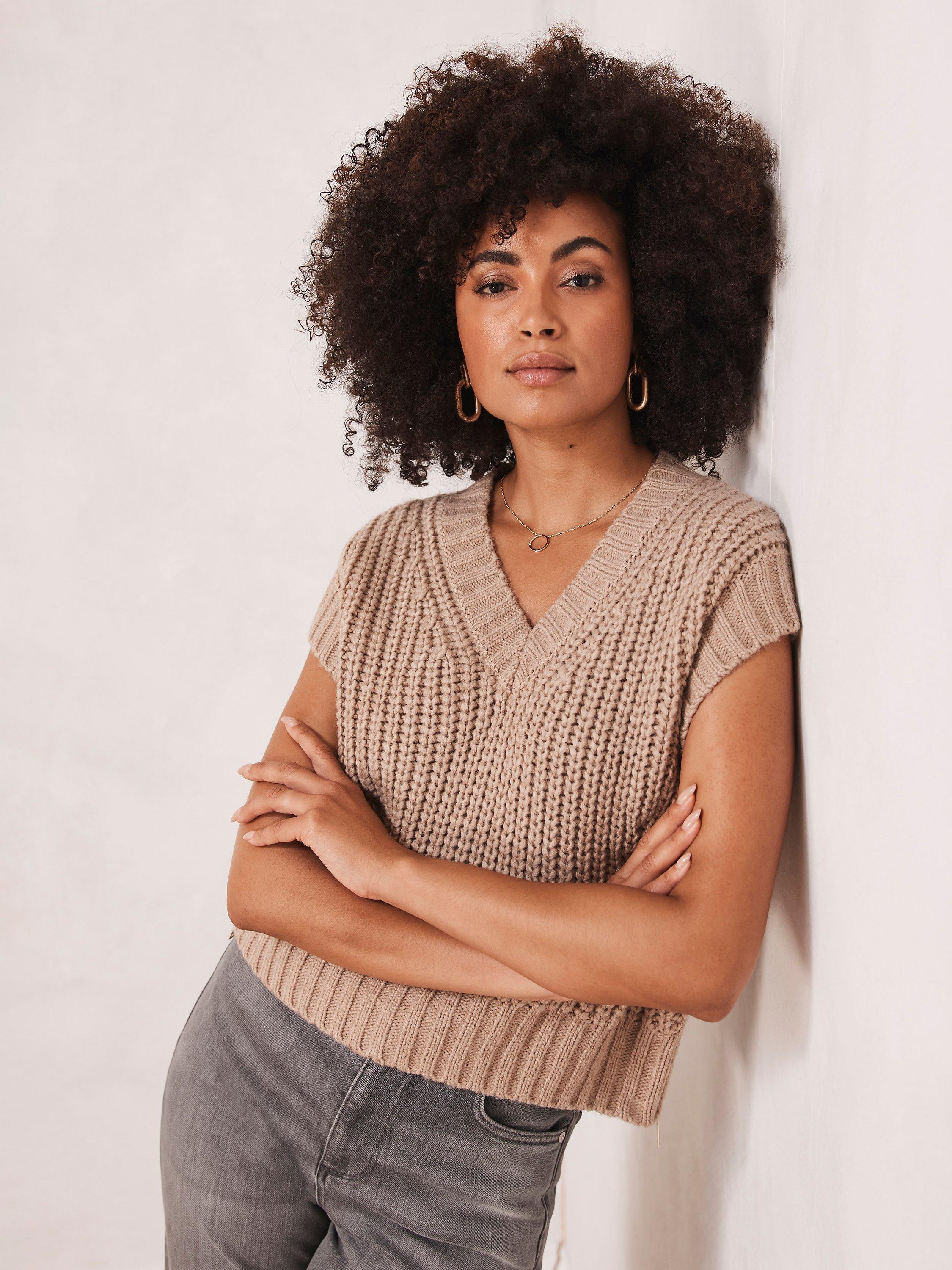 Mint Velvet Sleeveless Knitted Top, Brown Camel