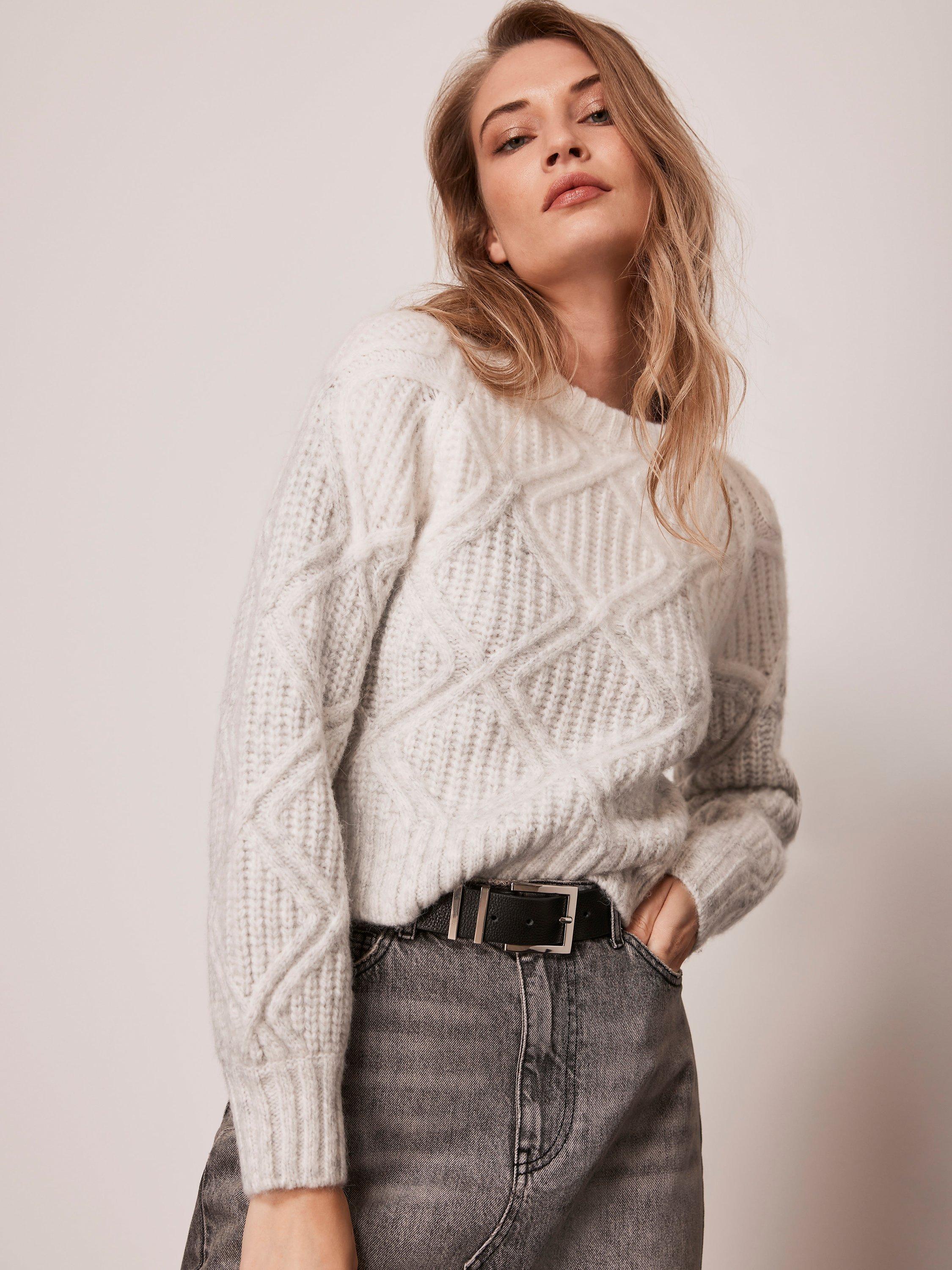Mint Velvet Diamond Knit Jumper, Light Grey