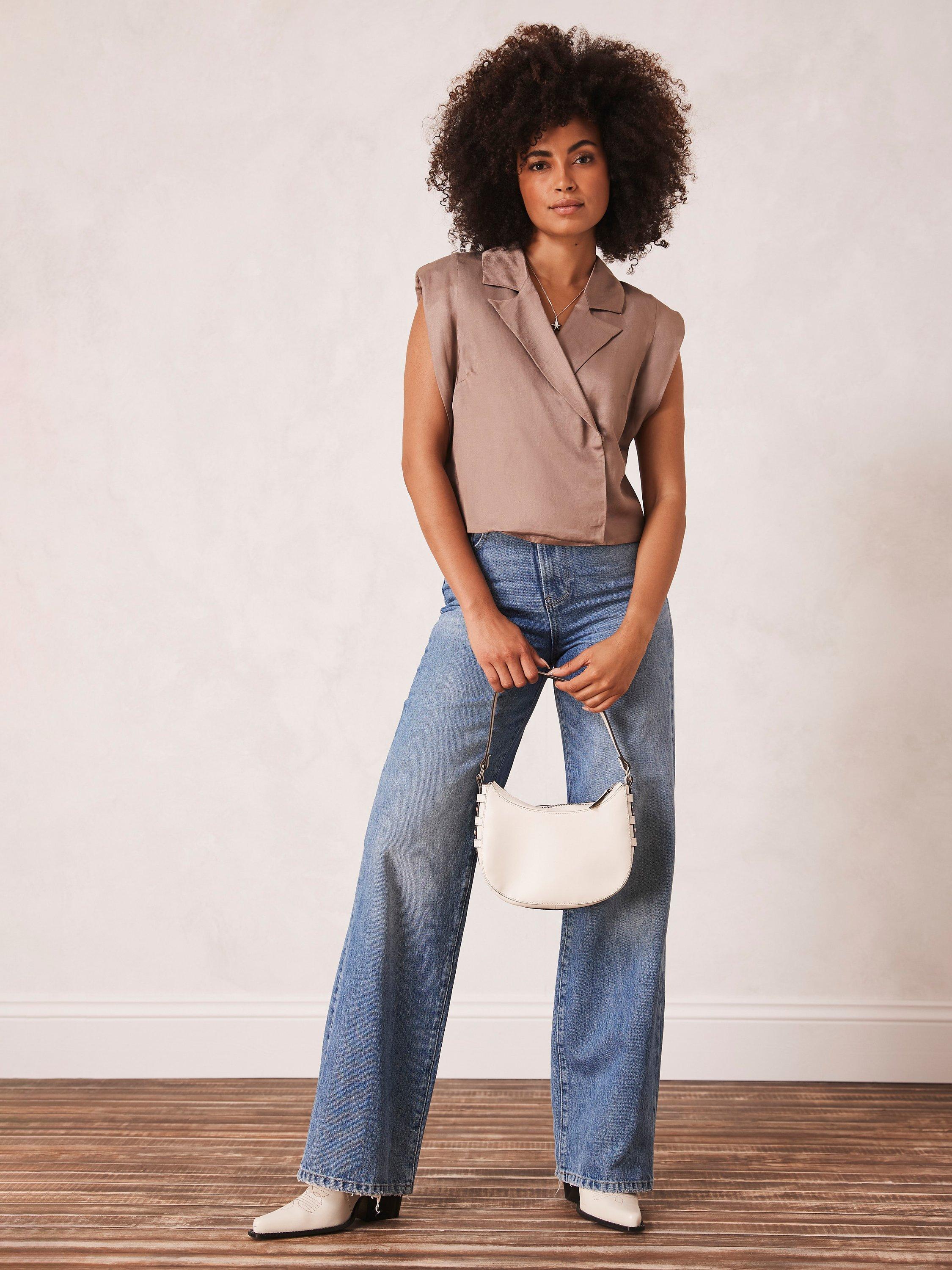 Mint Velvet Linen Blend Blazer Style Wrap Top, Taupe