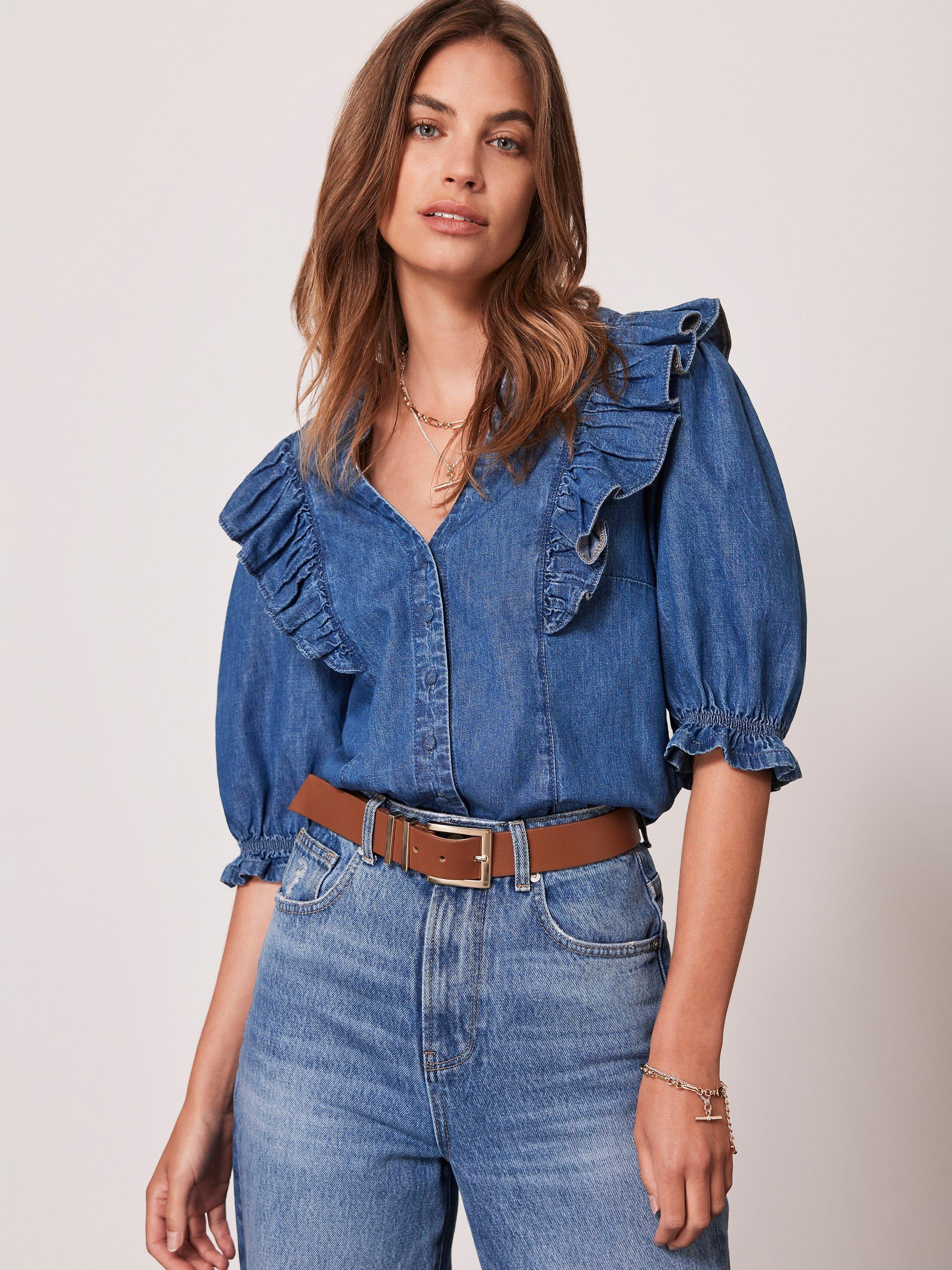 Mint Velvet Denim Puff Sleeve Blouse