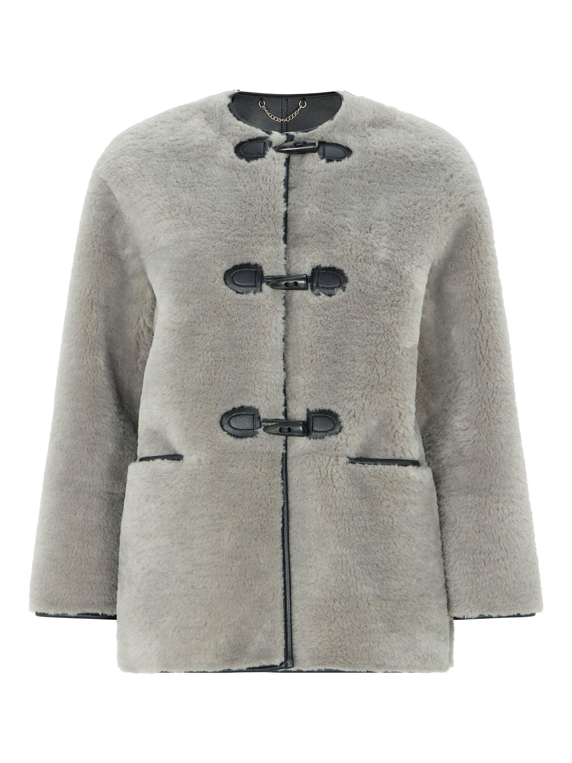 Mint Velvet Borg Faux Fur Short Coat Grey