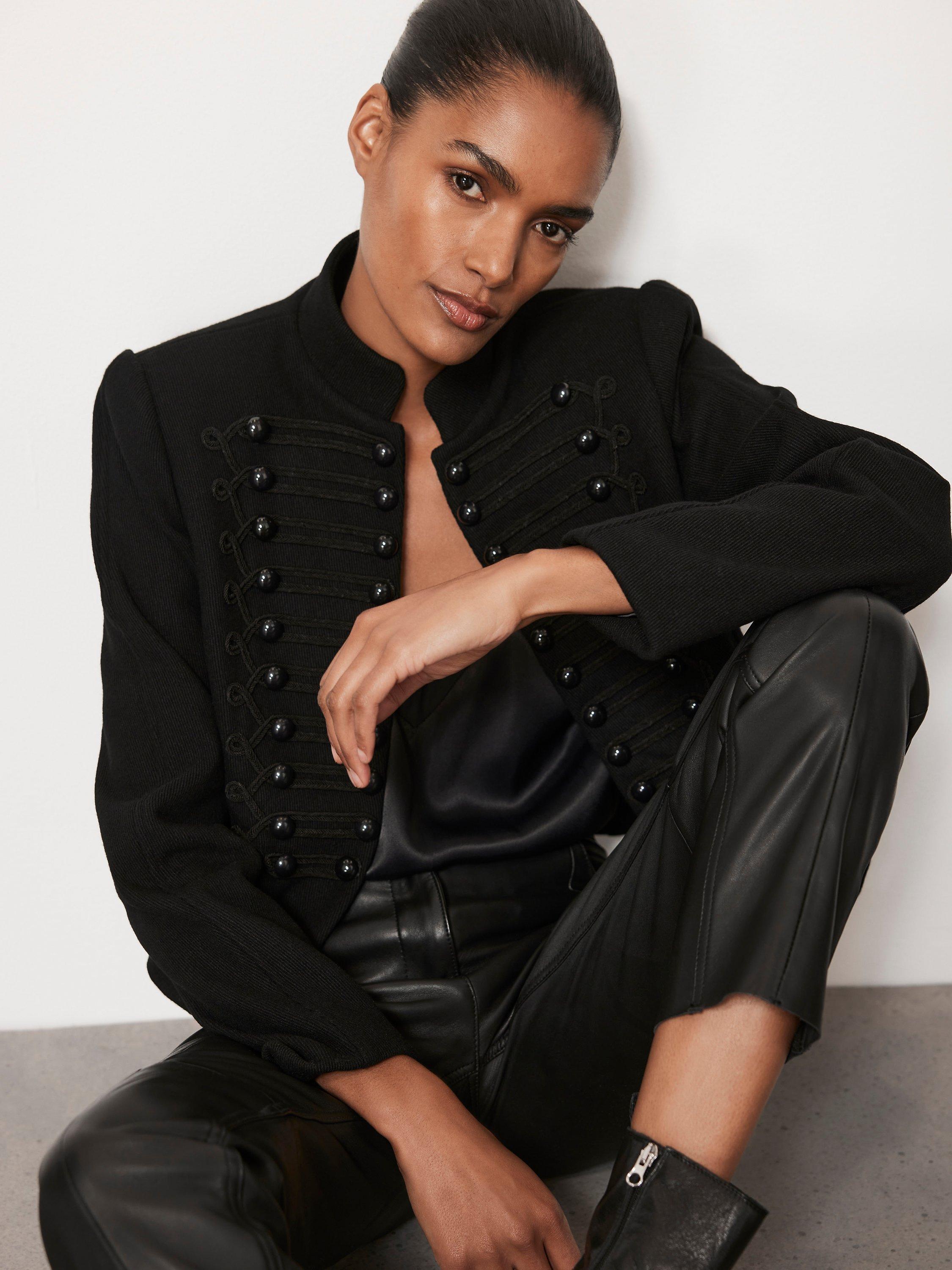Mint Velvet Cropped Military Jacket, Black
