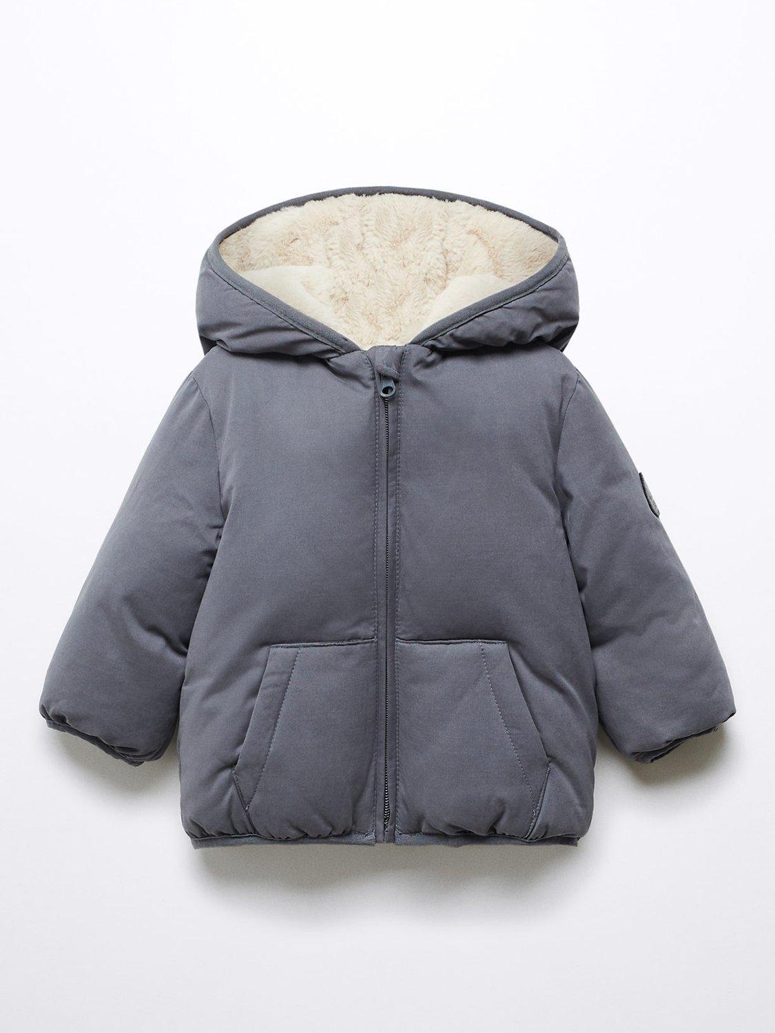Mango Baby Jordi Faux Shearling Lined Hooded Jacket, Charcoal