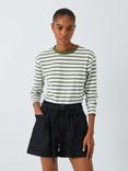 John Lewis ANYDAY Relax Stripe Long Sleeve Tee, White/Green