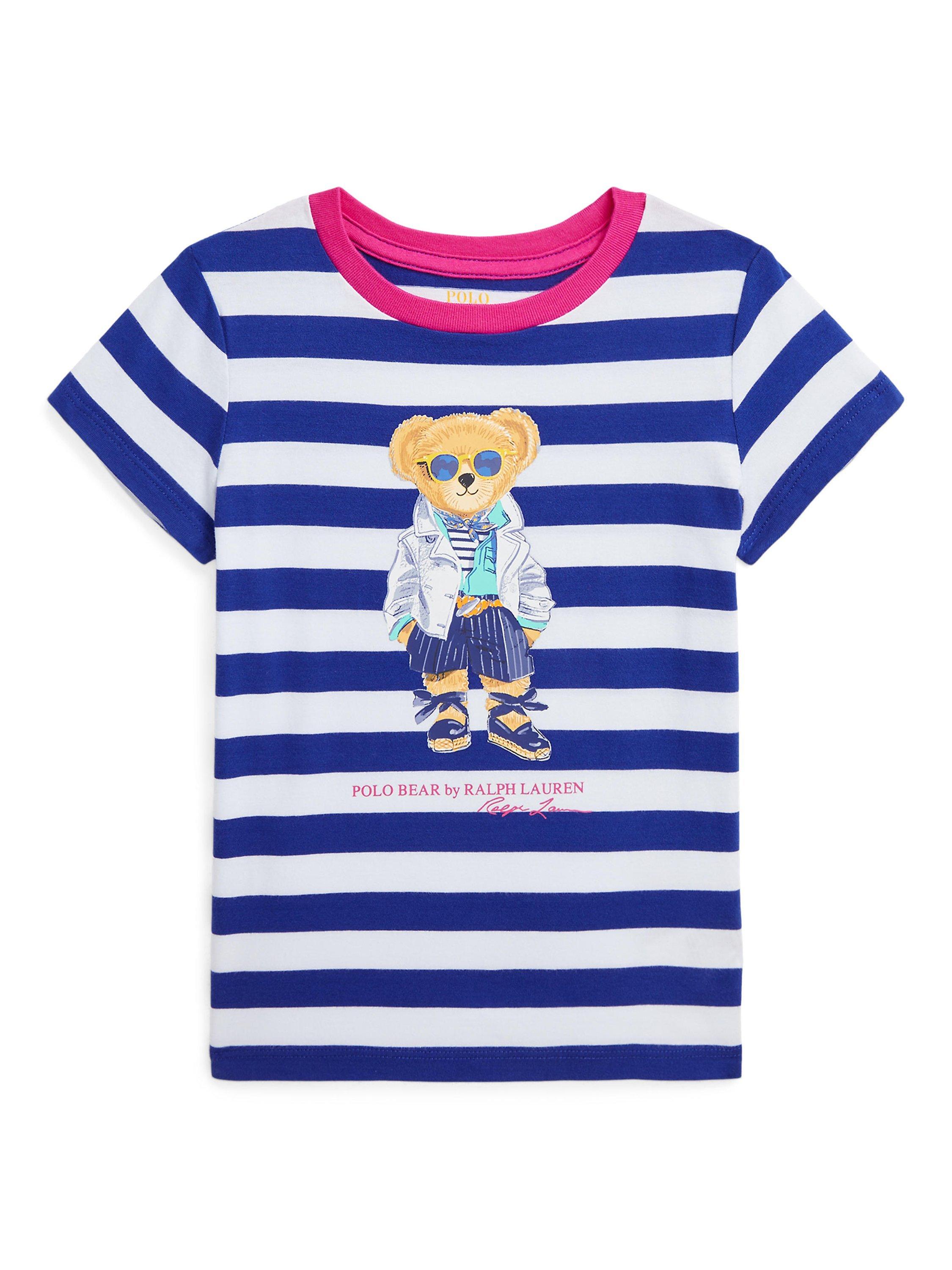 Ralph Lauren Kids' Bear Stripe Short Sleeve T-Shirt, Brilliant Sapphire