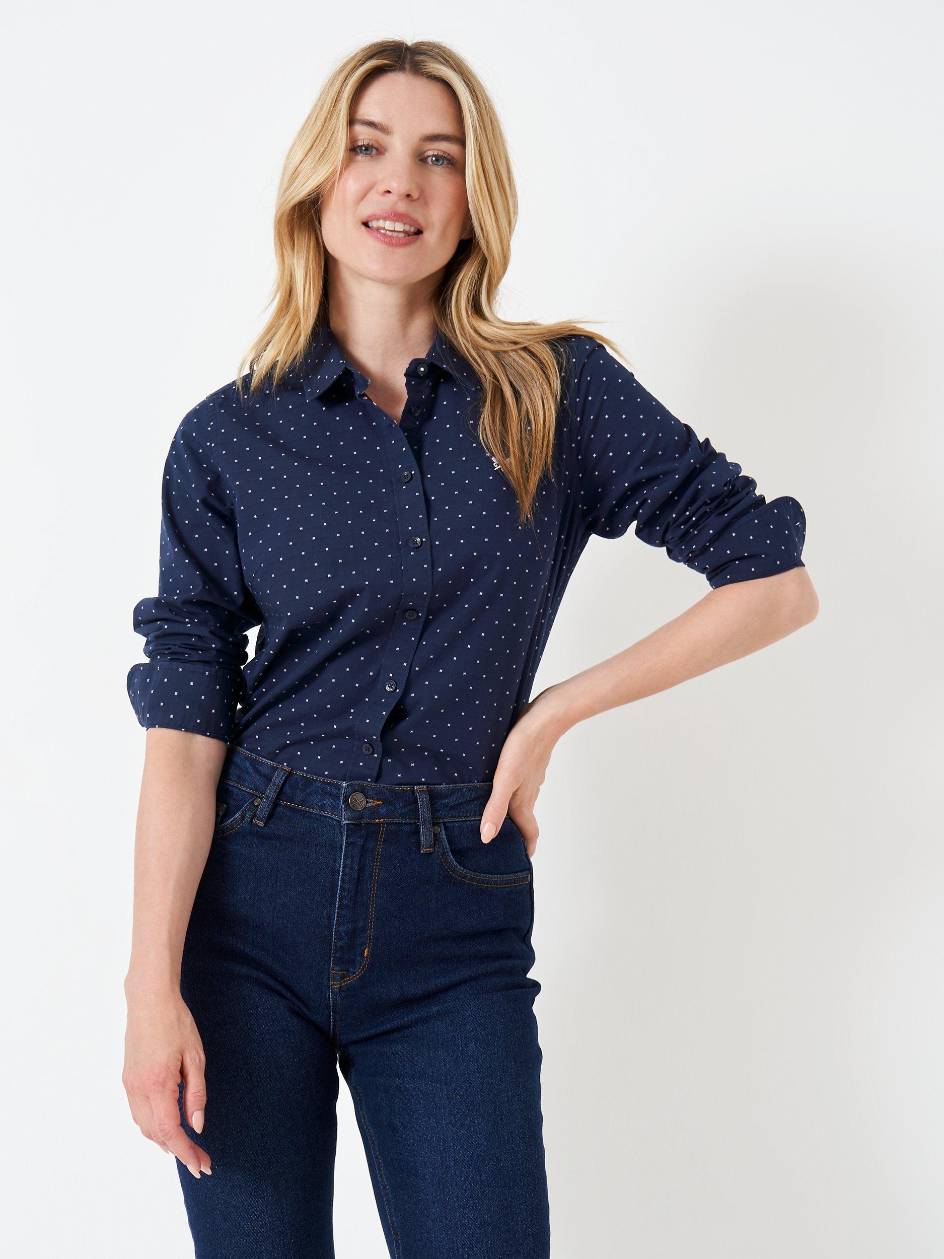 Crew Clothing Penny Dobby Spot Shirt, Navy Blue