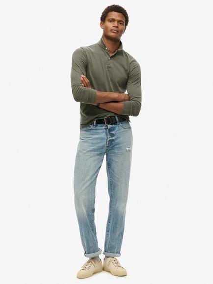Superdry Studios Long Sleeve Jersey Polo Shirt - view 2, Washed Black