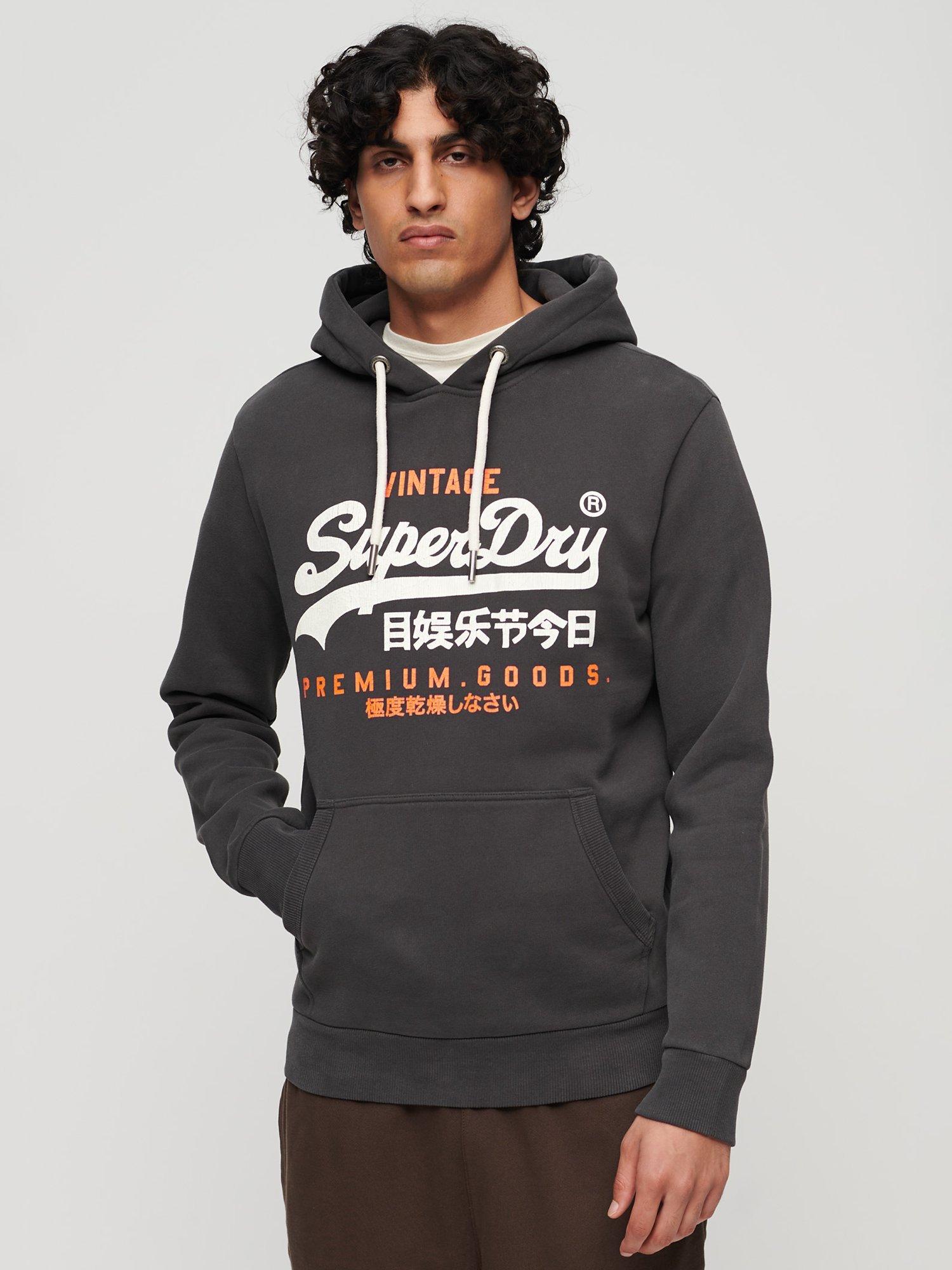 Superdry Classic Vintage Logo Heritage Hoodie, Washed Black