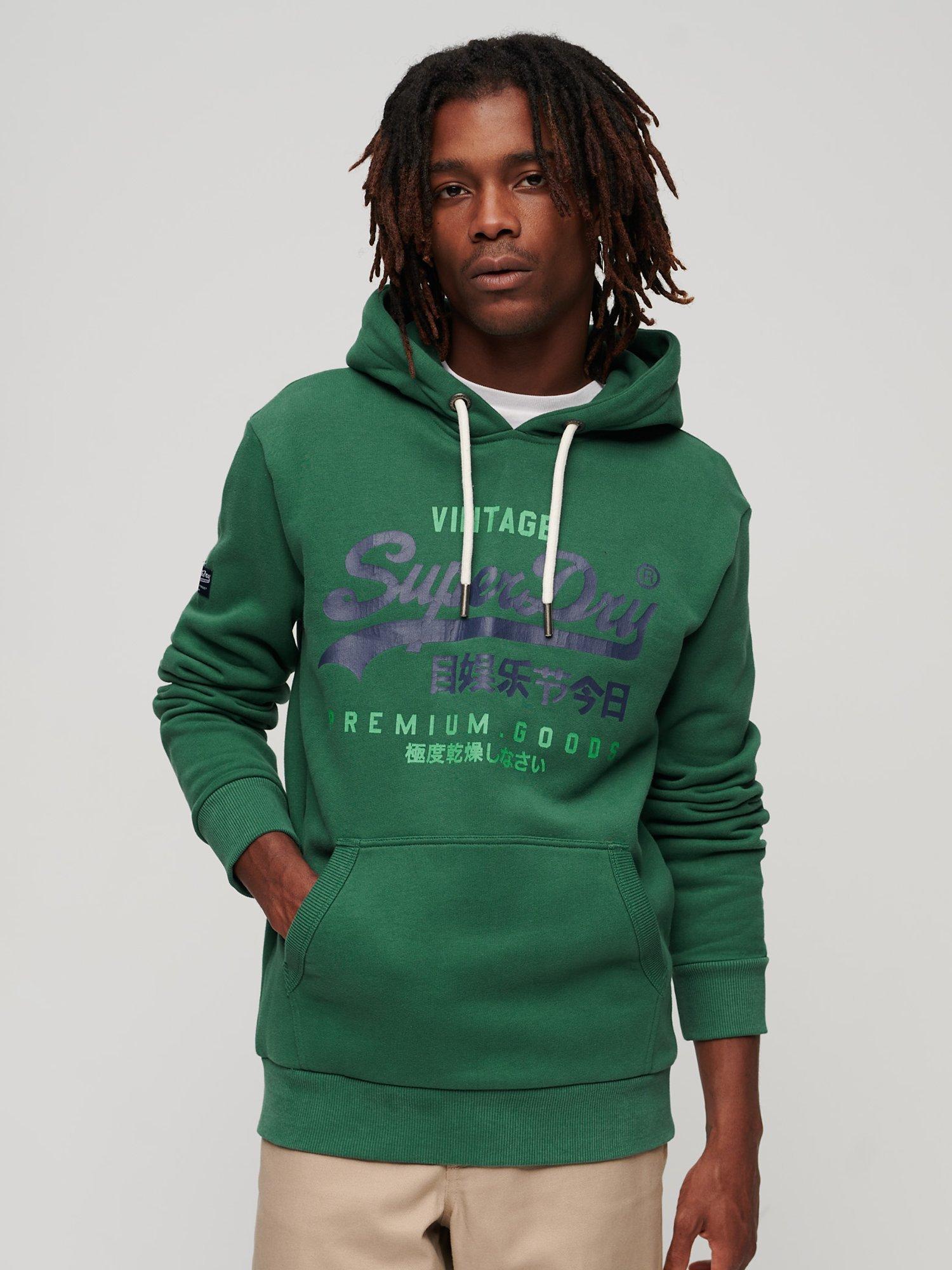 Superdry Classic Vintage Logo Heritage Hoodie, Pine Green, S