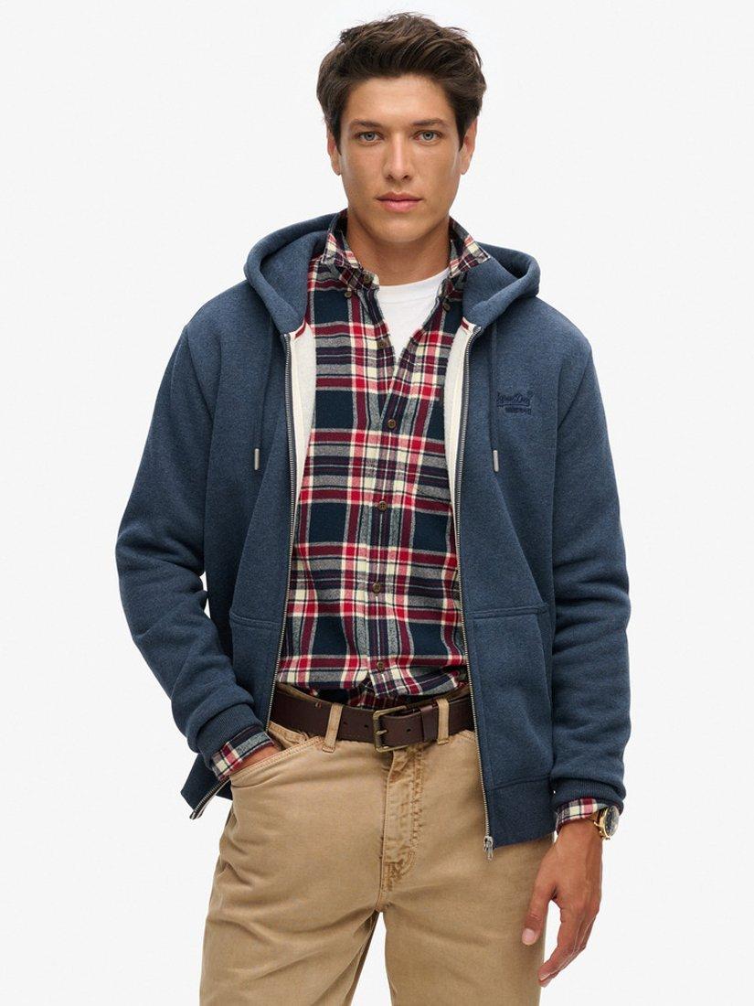 Product image 1 of 6, which shows Superdry Essential Logo Zip Hoodie, Vintage Navy Marl, S