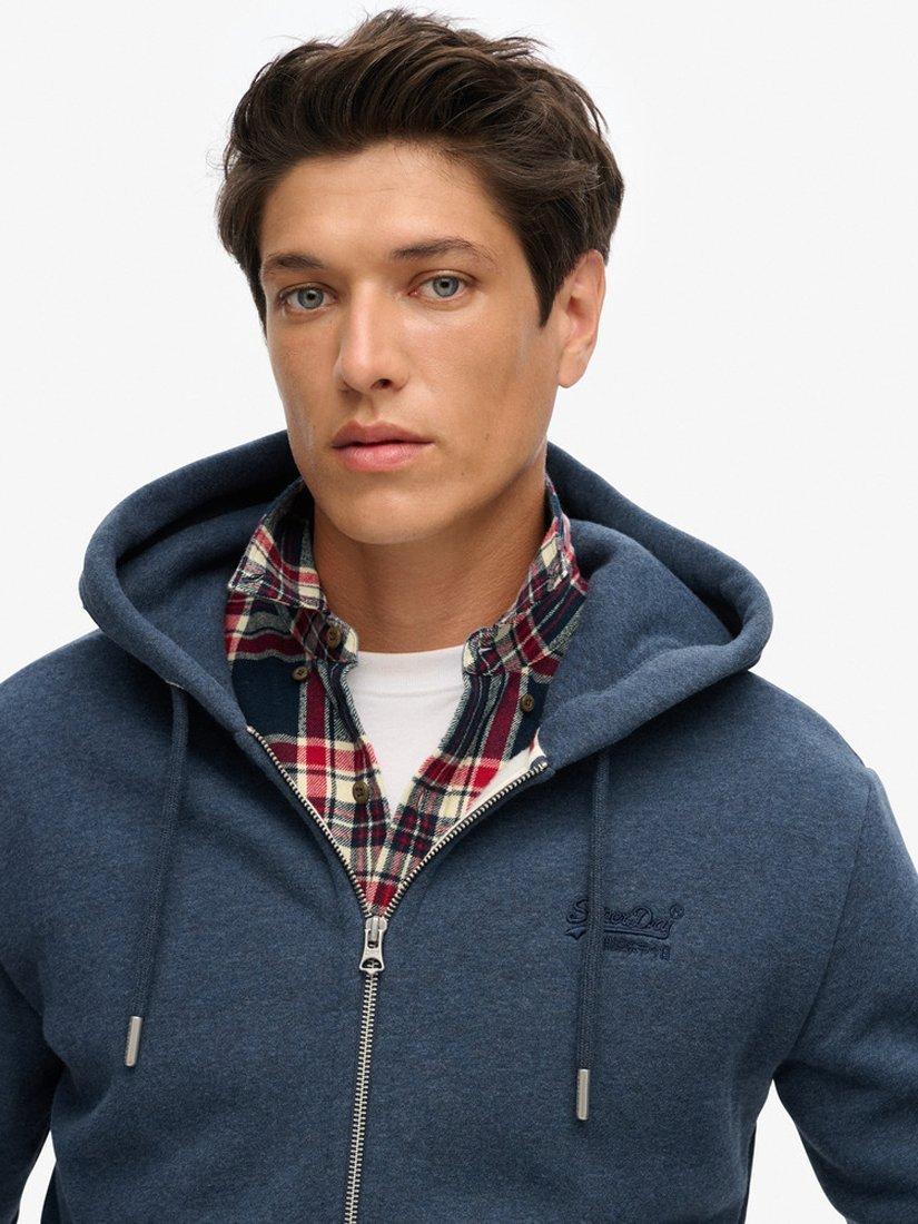 Product image 4 of 6, which shows Superdry Essential Logo Zip Hoodie, Vintage Navy Marl, S