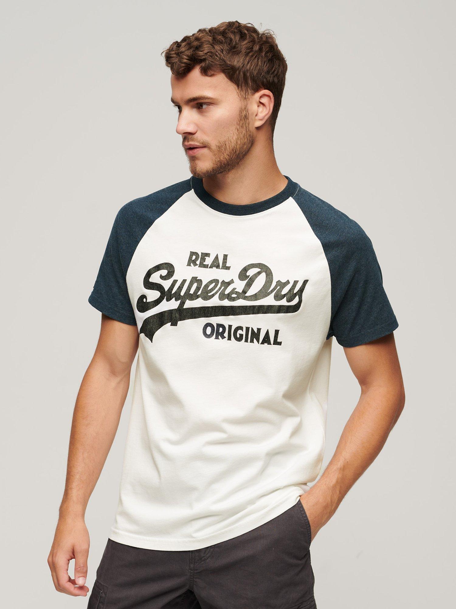 Superdry Athletic Vintage Logo Raglan T-Shirt, White/Navy Marl