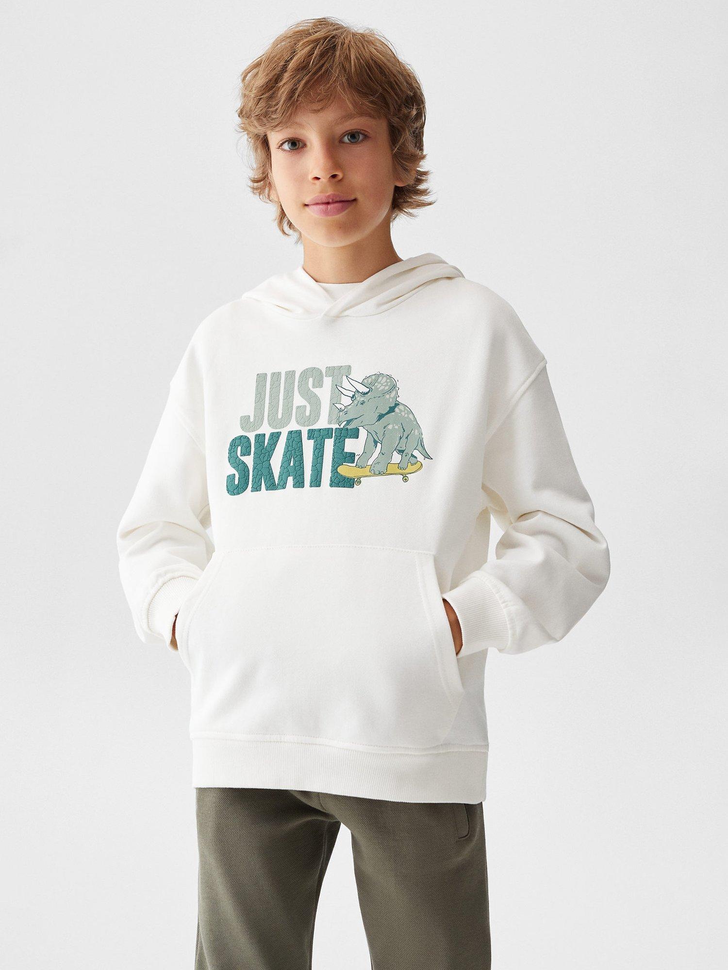 Mango Kids' Just Skate Hooded Sweatshirt, Natural White
