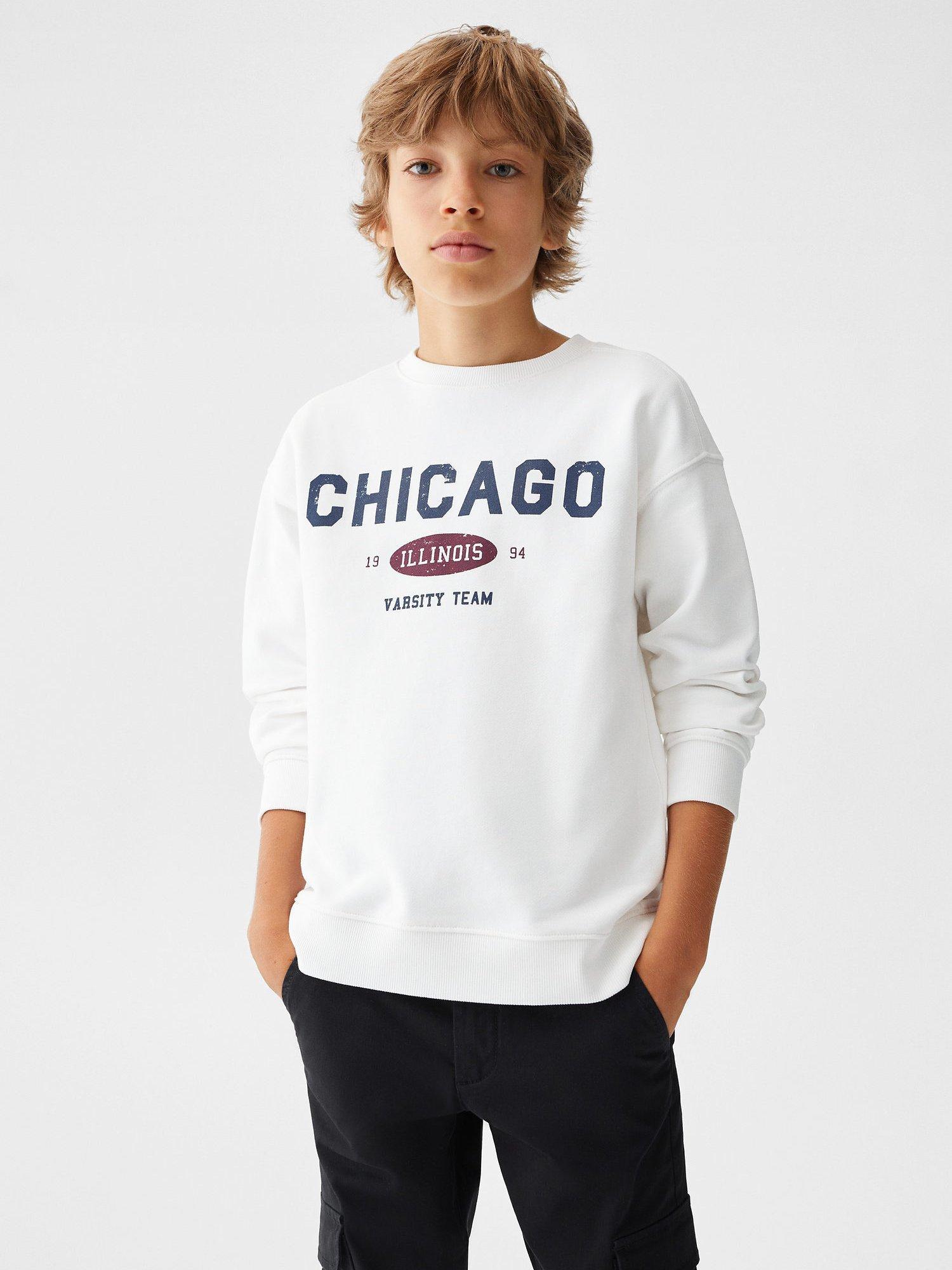 Mango Kids' Albert Chicago Plush Sweatshirt, Natural White