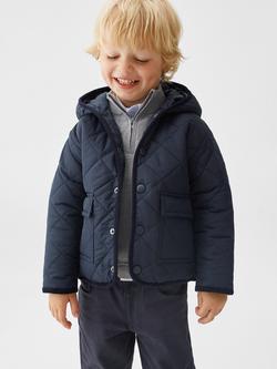 Mango Baby Husky Hooded Quilted Jacket, Navy, Navy