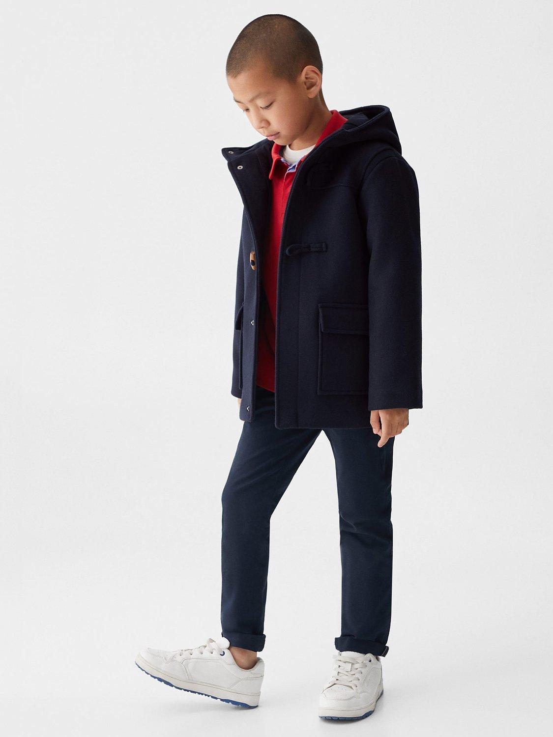 Product image 2 of 6, which shows Mango Kids' Vince Classic Duffle Hooded Coat, Navy, 11-12 years