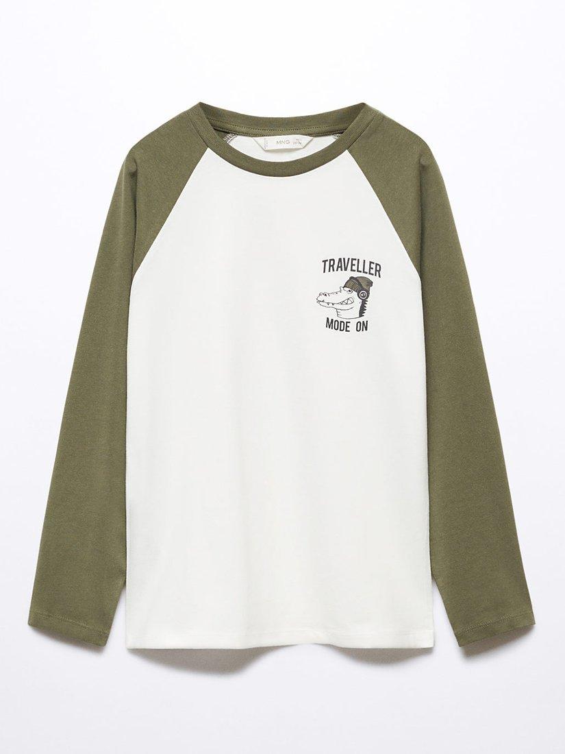 Product image 1 of 3, which shows Mango Kids' Traveller Raglan Sleeve T-Shirt, Beige Khaki, 11-12 years