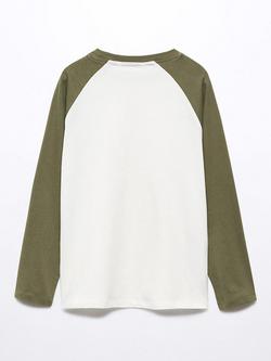 Mango Kids' Traveller Raglan Sleeve T-Shirt, Beige Khaki - view 2, Beige Khaki