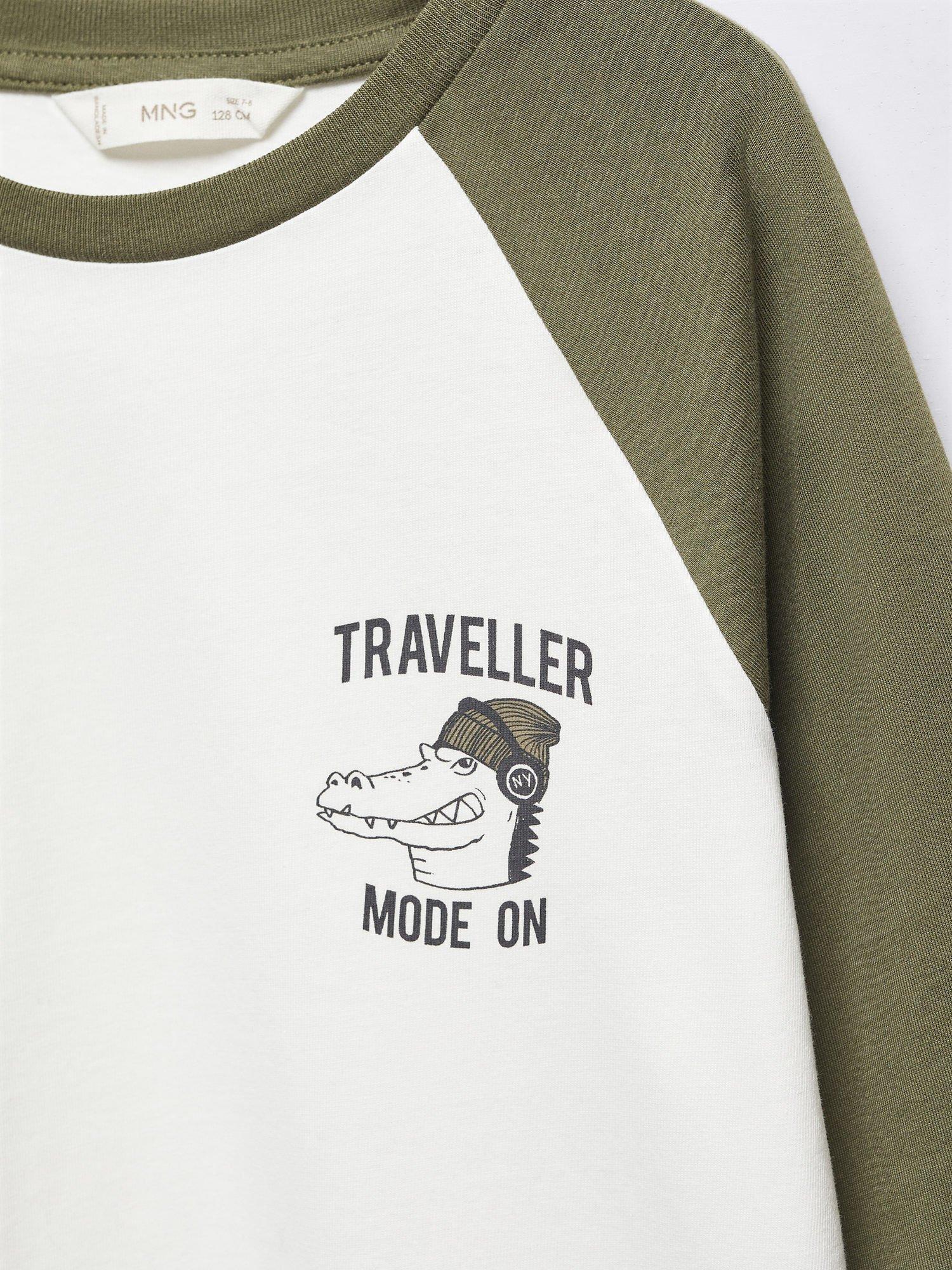 Product image 3 of 3, which shows Mango Kids' Traveller Raglan Sleeve T-Shirt, Beige Khaki, 11-12 years