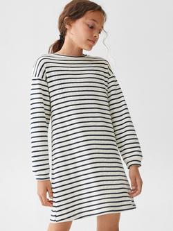 Mango Kids' Stripe Long Sleeve Dress, Navy, Navy