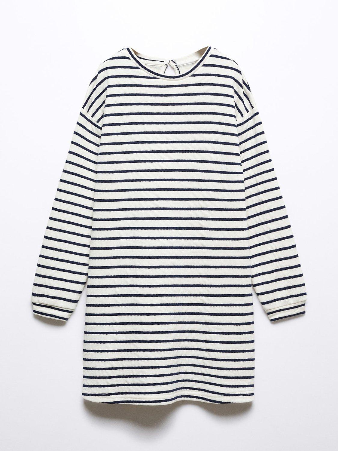 Product image 3 of 8, which shows Mango Kids' Stripe Long Sleeve Dress, Navy, 7-8 years