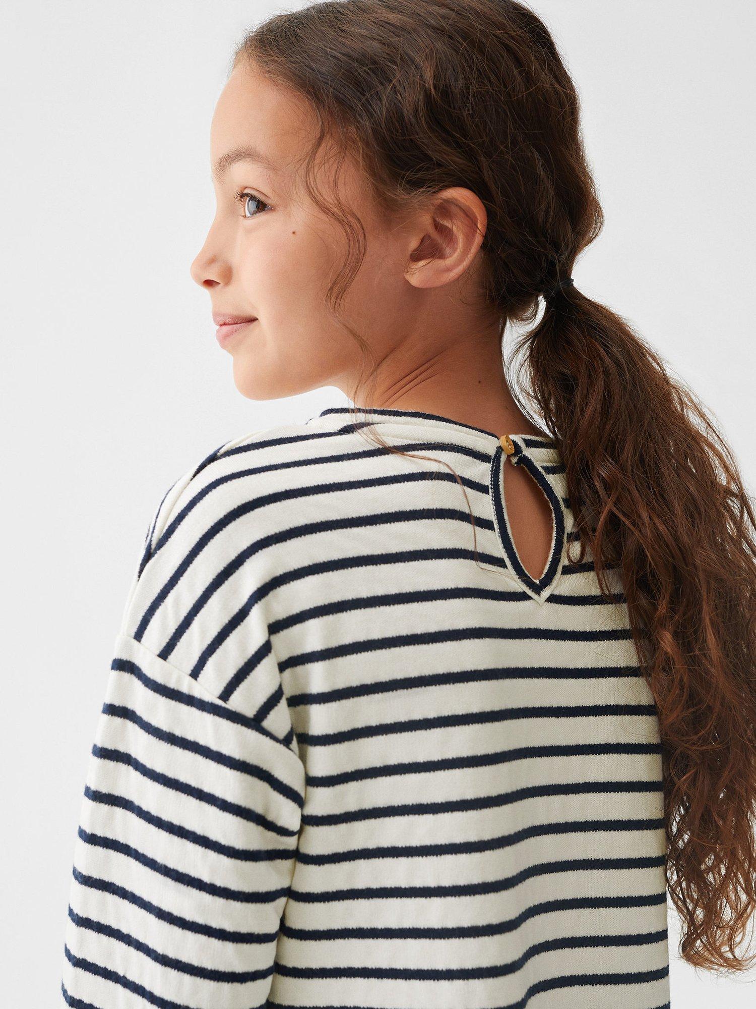 Product image 4 of 8, which shows Mango Kids' Stripe Long Sleeve Dress, Navy, 7-8 years