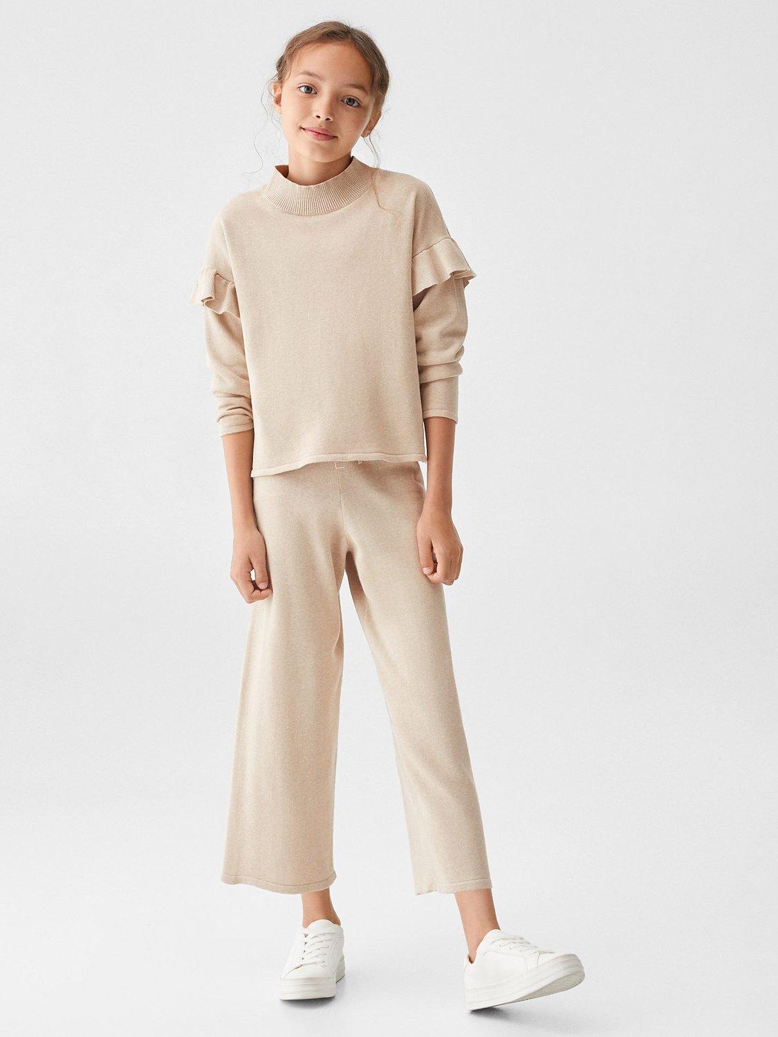 Mango Kids' Joana Ruffle Sleeve Jumper, Light Pastel Brown