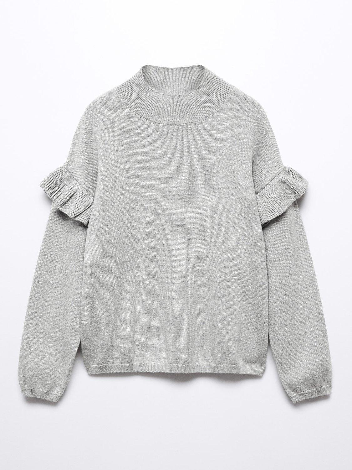 Product image 1 of 3, which shows Mango Kids' Joana Ruffle Detail Jumper, Grey, 13-14 years