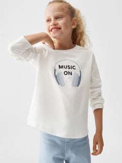 Mango Kids' Sheldon Music On T-Shirt, Natural White, Natural White