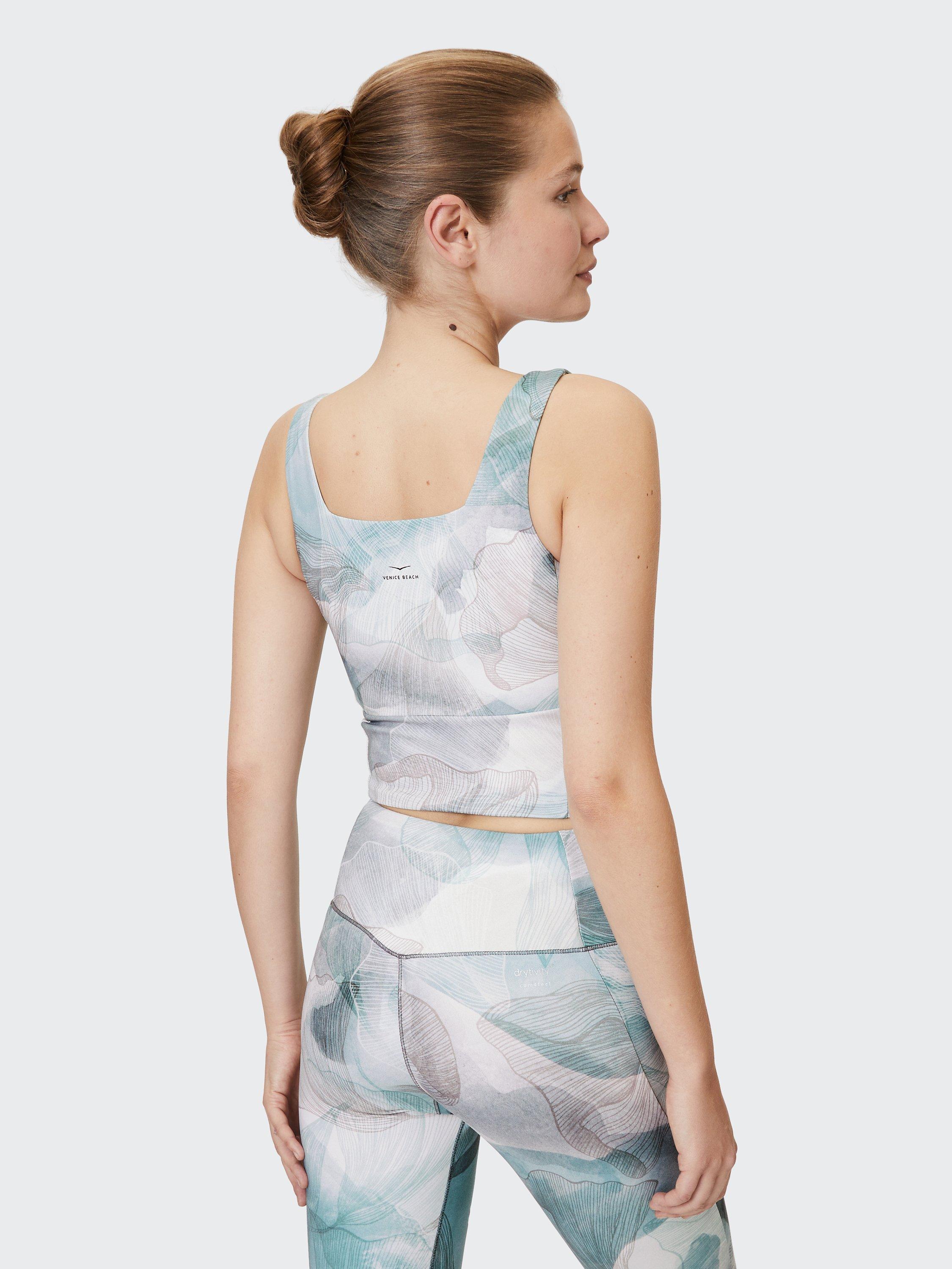 Product image 3 of 7, which shows Venice Beach Aaliyah Cropped Gym Top, Ginkgo Leaves, XS