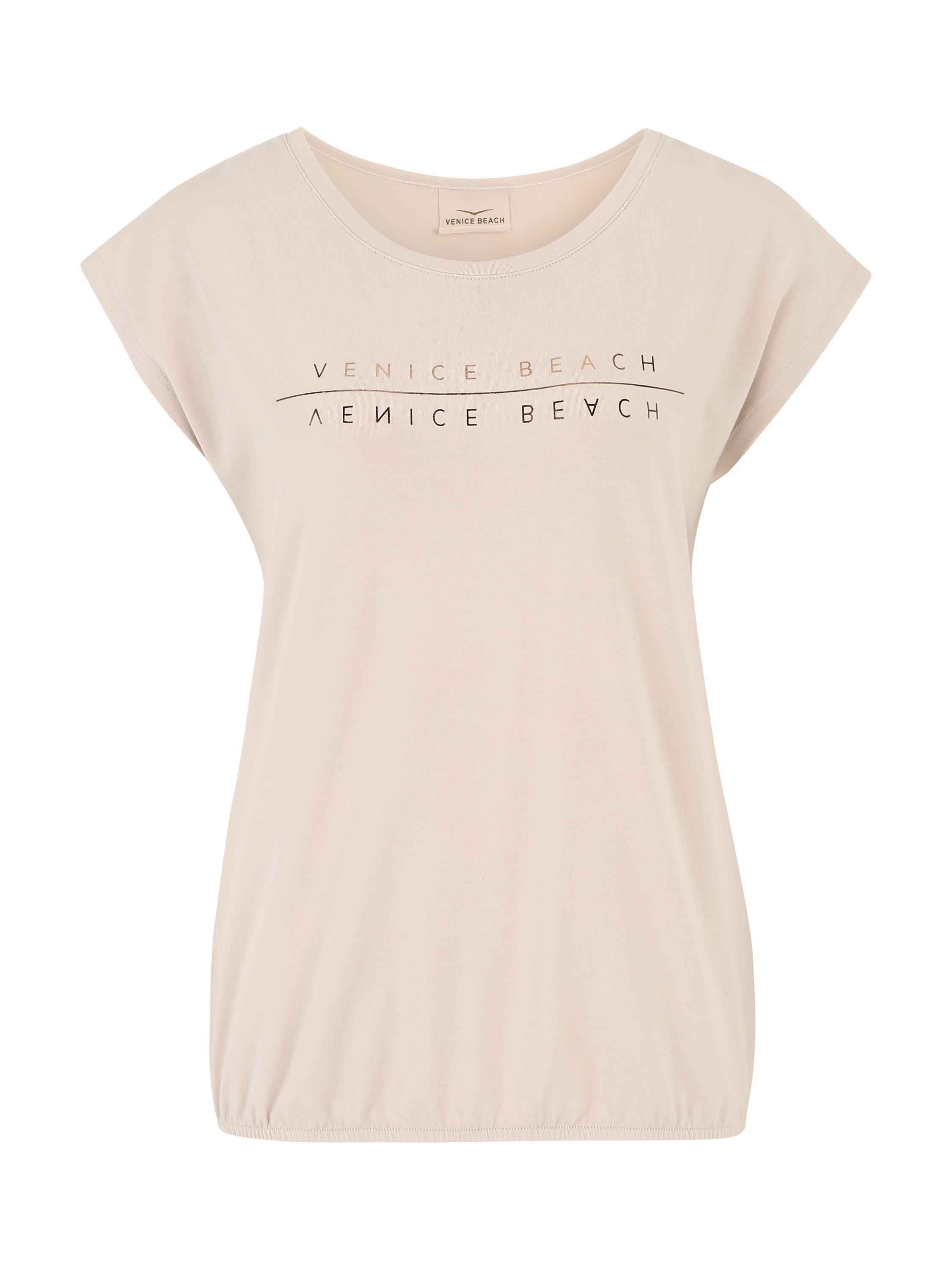 Product image 4 of 7, which shows Venice Beach Wonder Short Sleeve Gym Top, Almond Cream, S