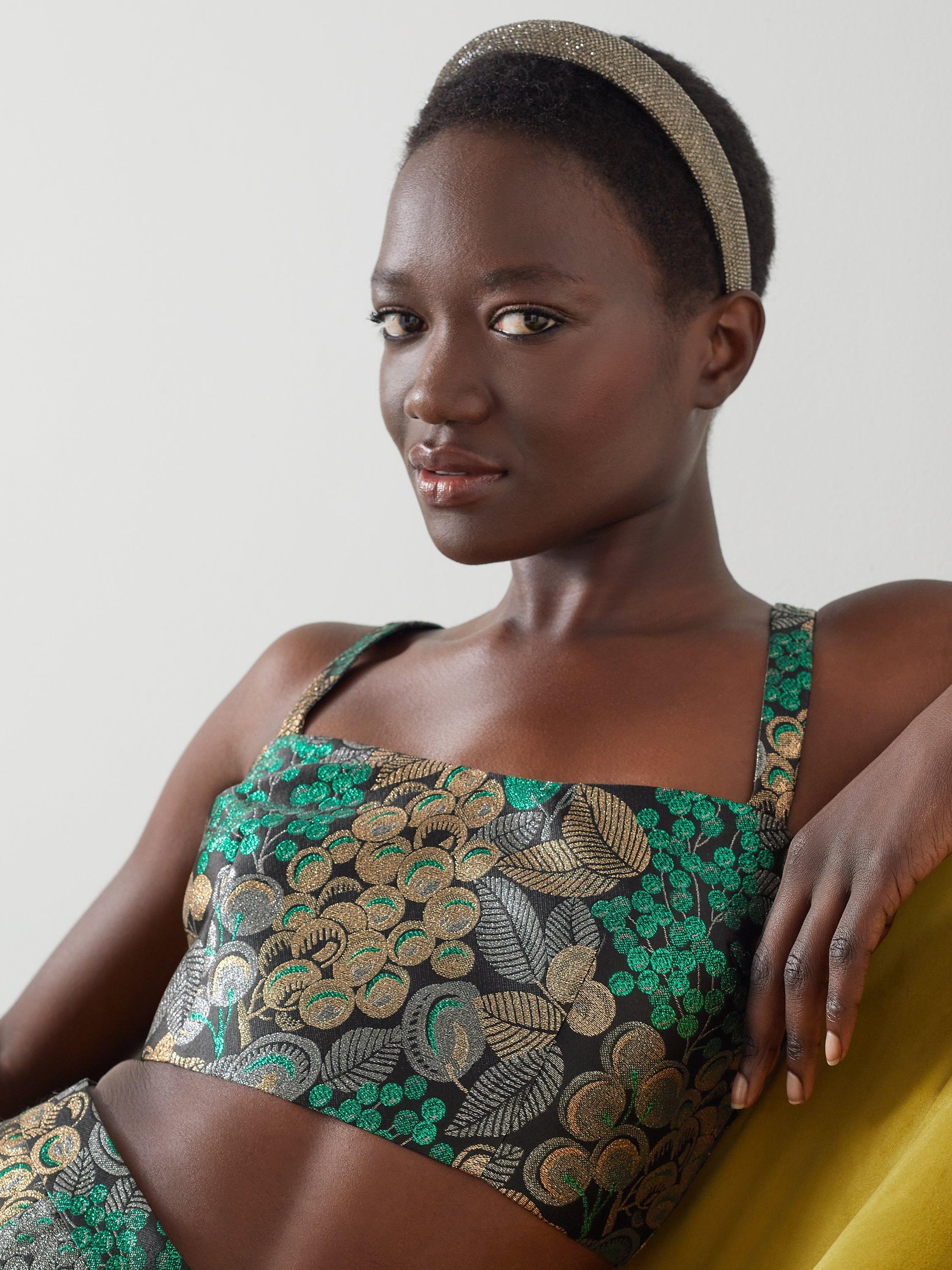 L.K.Bennett Charlotte Metallic Print Crop Top, Black/Multi