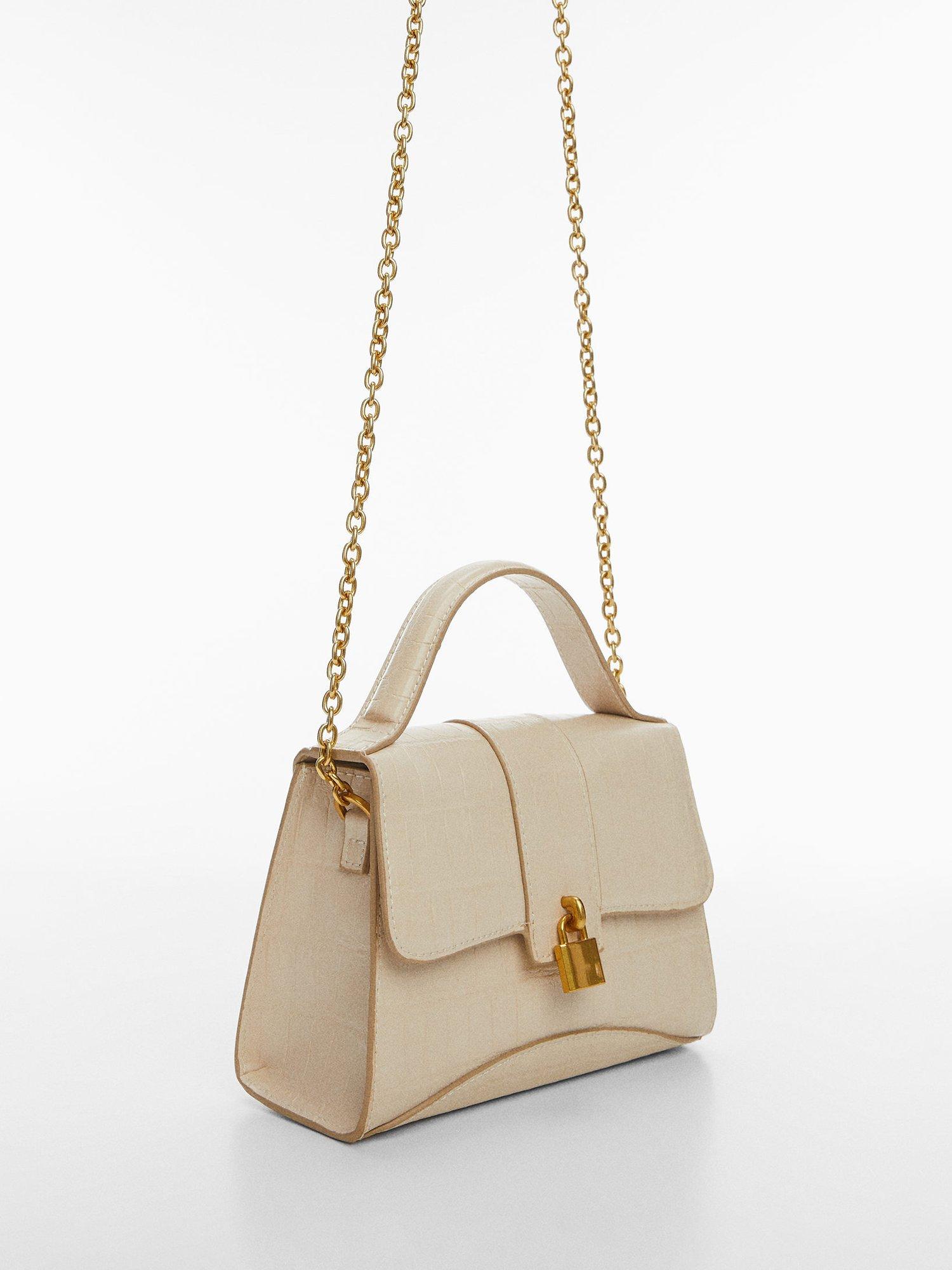 Mango Victoria Envelope Padlock Crocodile Skin Bag, Natural White, One Size