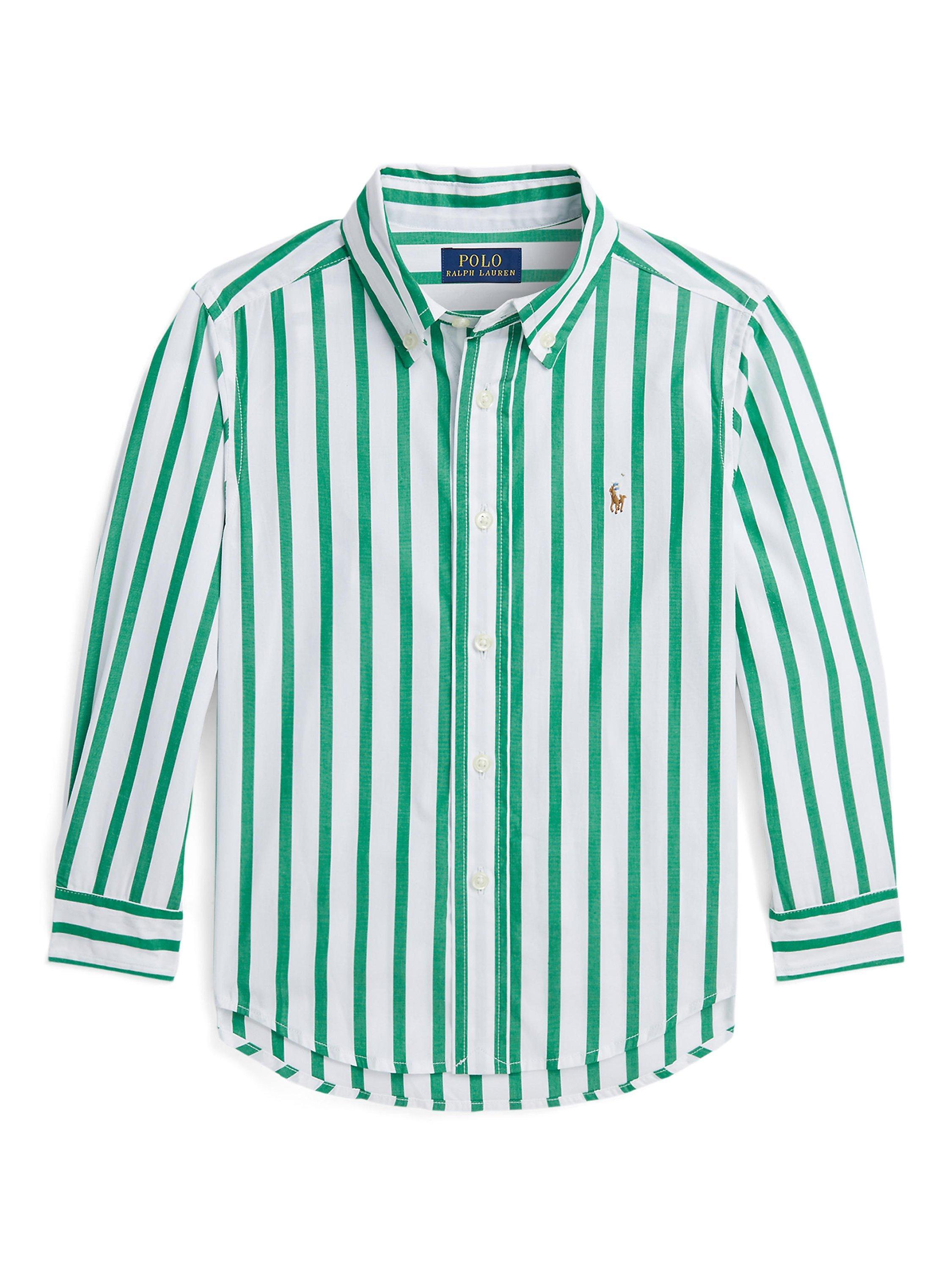 Ralph Lauren Kids' Striped Cotton Shirt, Scarab Green