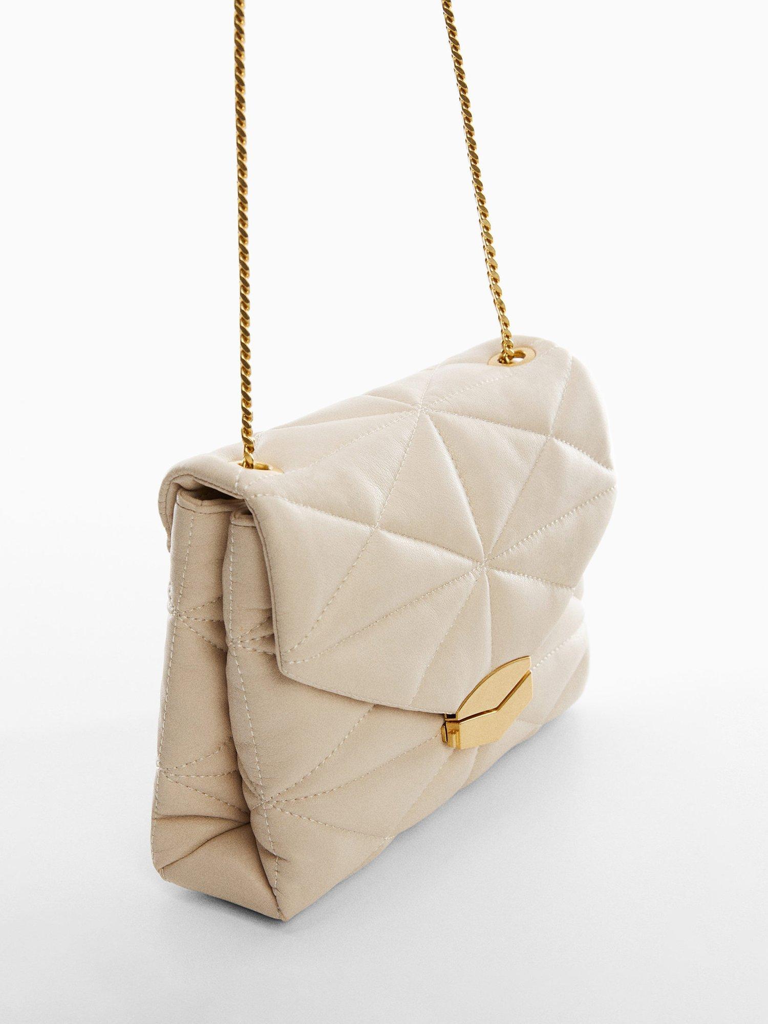 Mango Lur Textured Chain Strap Bag, Light Beige, One Size