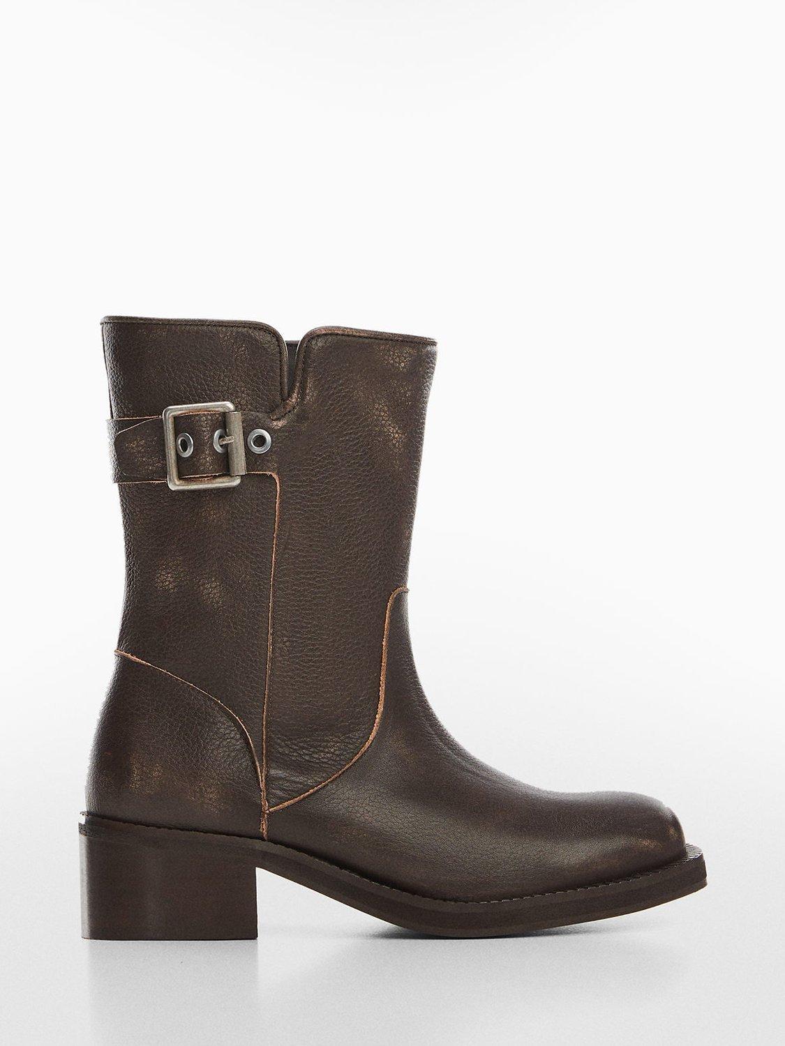 Mango Lara Leather Buckle Ankle Boots, Black
