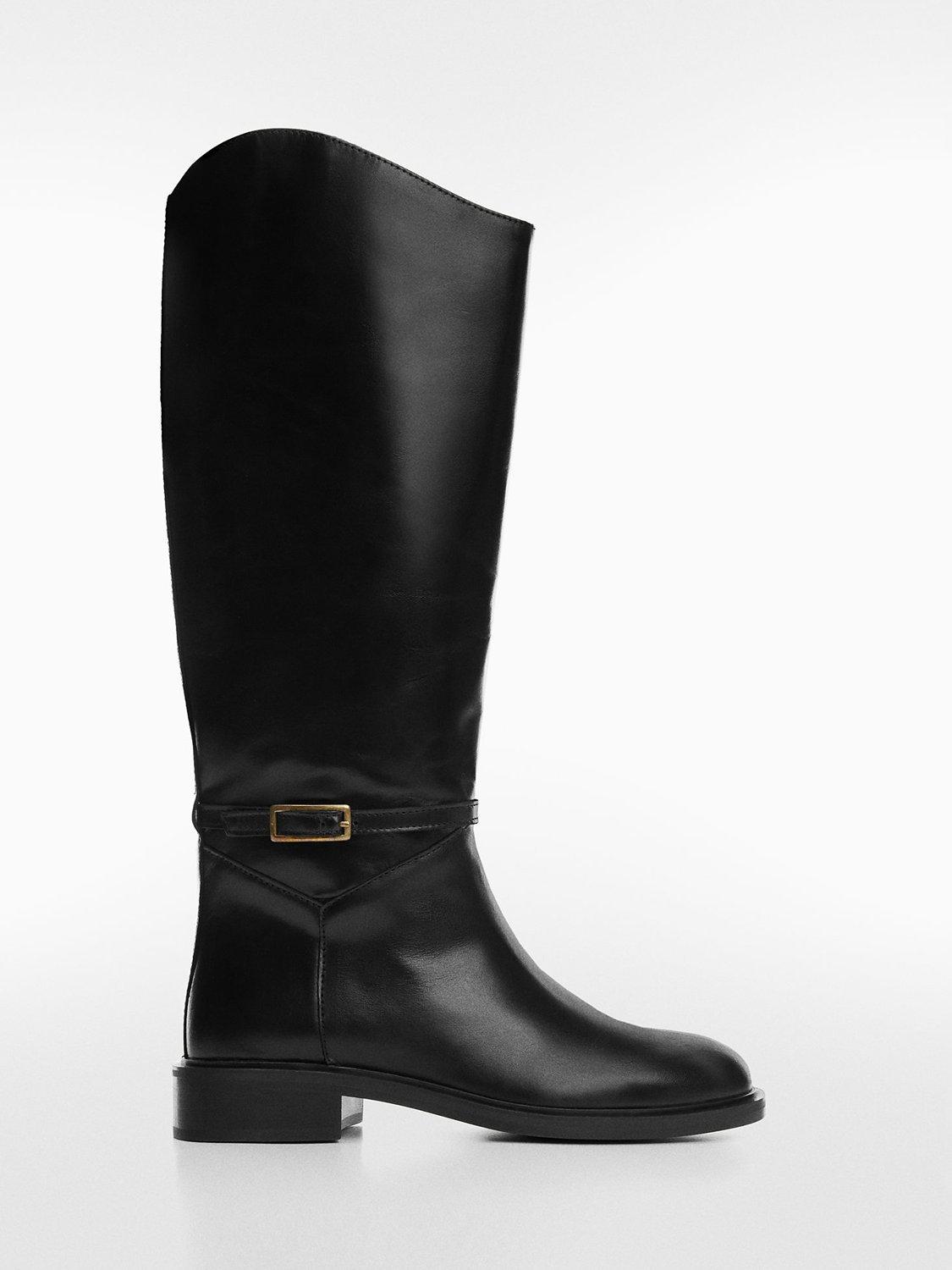 Mango Trote Knee High Leather Boots, Black