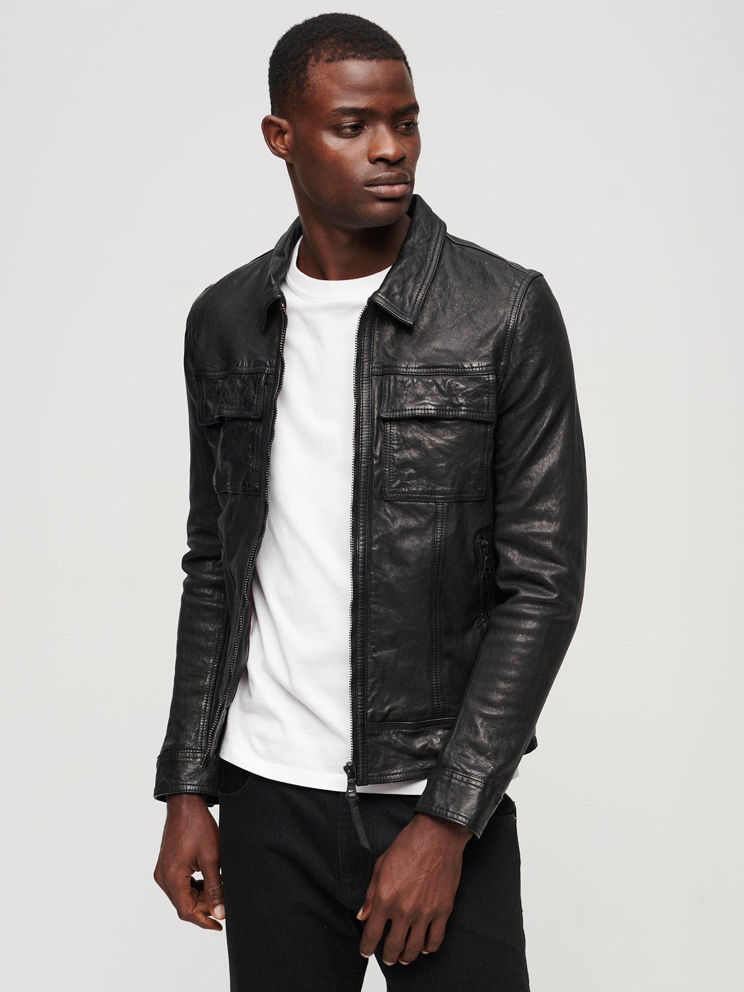 Superdry Seventies Leather Jacket, Black
