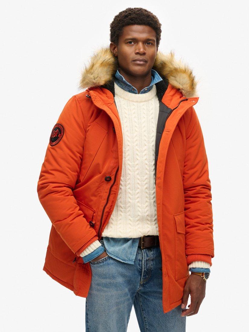 Product image 1 of 5, which shows Superdry Everest Faux Fur Hooded Parka Coat, Pureed Pumpkin, S