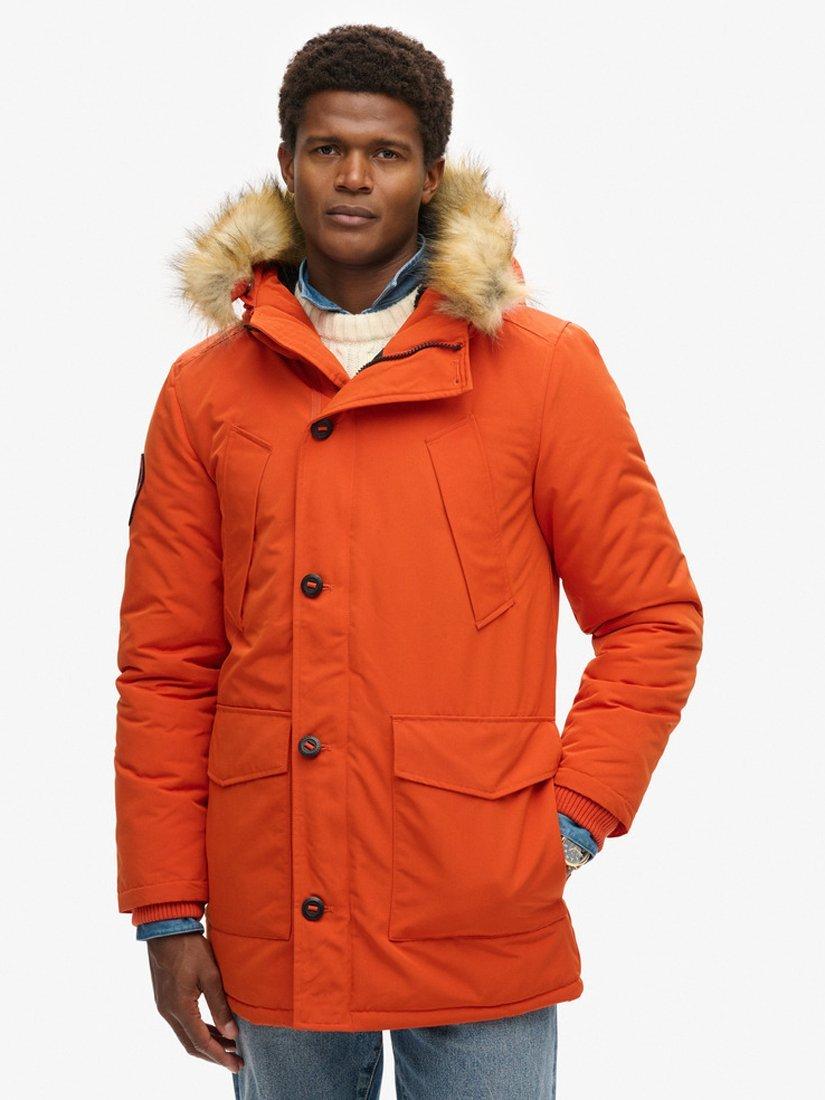 Orange coat with fur hood online