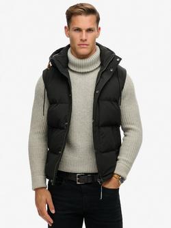 Superdry Hooded Everest Puffer Gilet, Jet Black