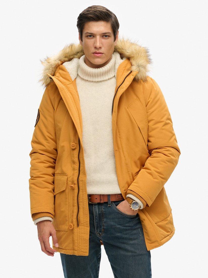 Superdry Everest Faux Fur Hooded Parka Coat, Mustard Yellow, XL