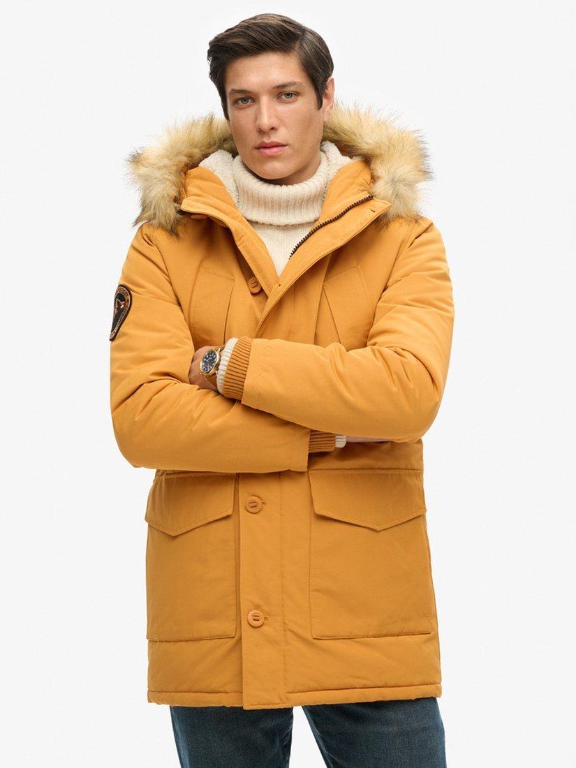 Superdry Everest Faux Fur Hooded Parka Coat, Mustard Yellow, XL