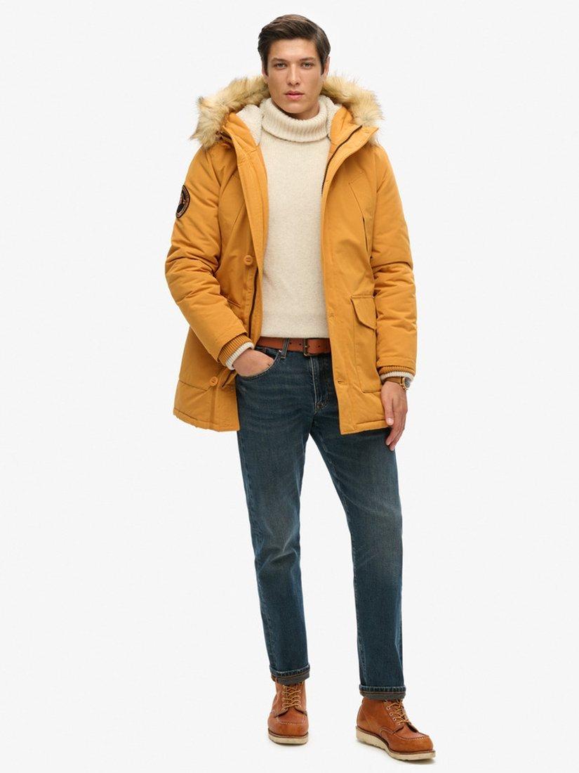 Superdry Everest Faux Fur Hooded Parka Coat, Mustard Yellow, XL